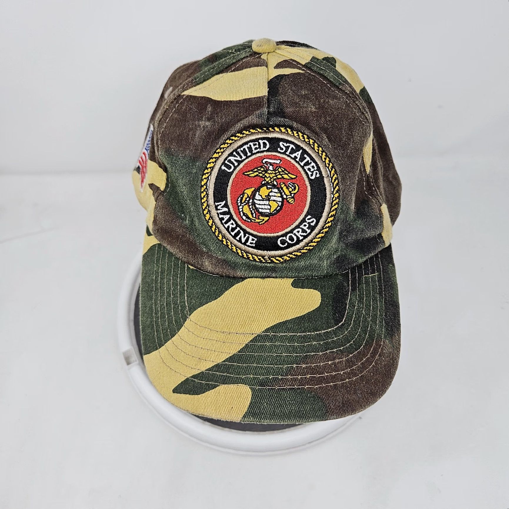 Vintage United States Marine Corps Hat Cap Strap Back Camo Patch American Flag Mens Size ONE SIZE - 2 Thumbnail