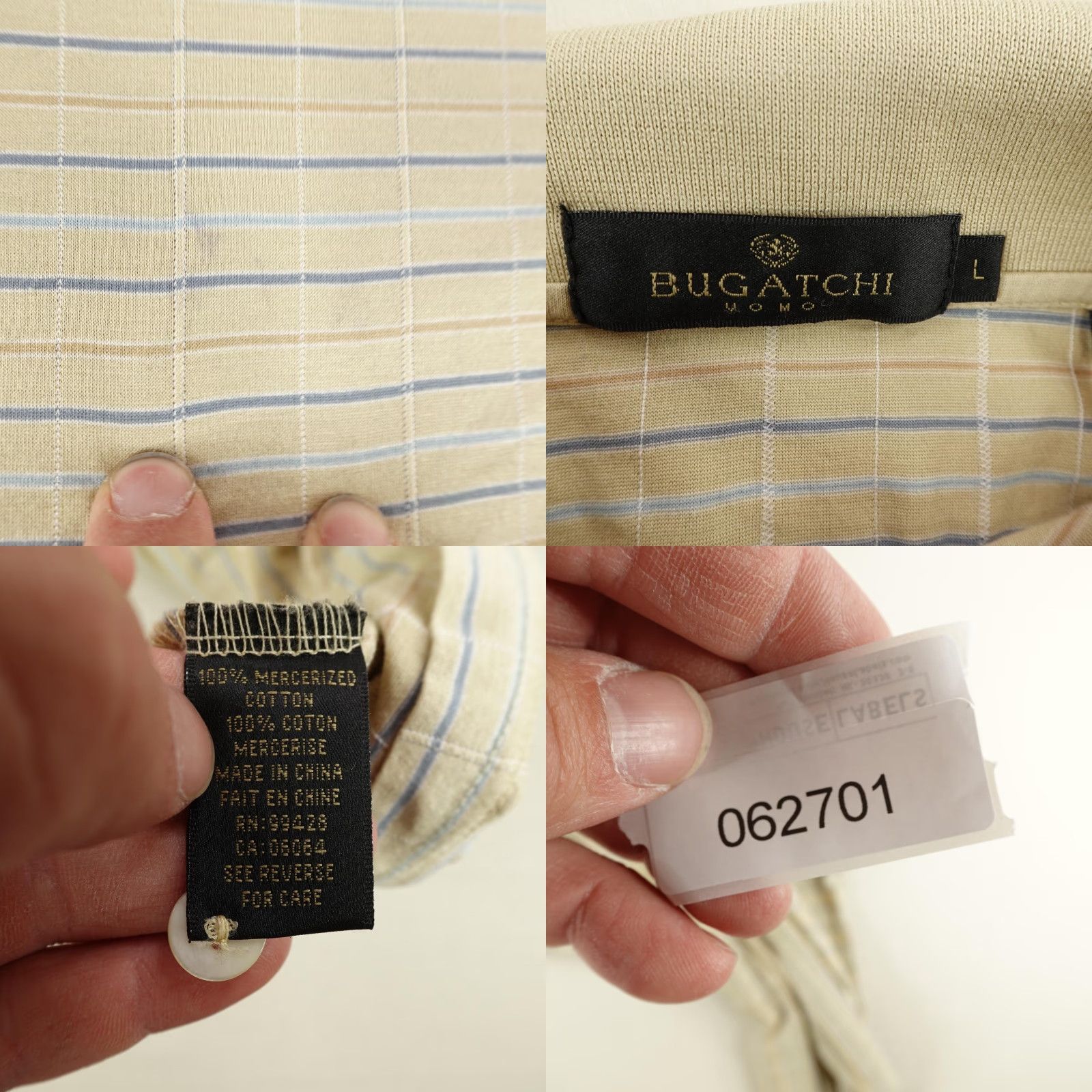 BUGATCHI Vintage Bugatchi Uomo Polo Shirt Mens Large Tan Plaid Performance Golf Cotton Size US L / EU 52-54 / 3 - 8 Thumbnail