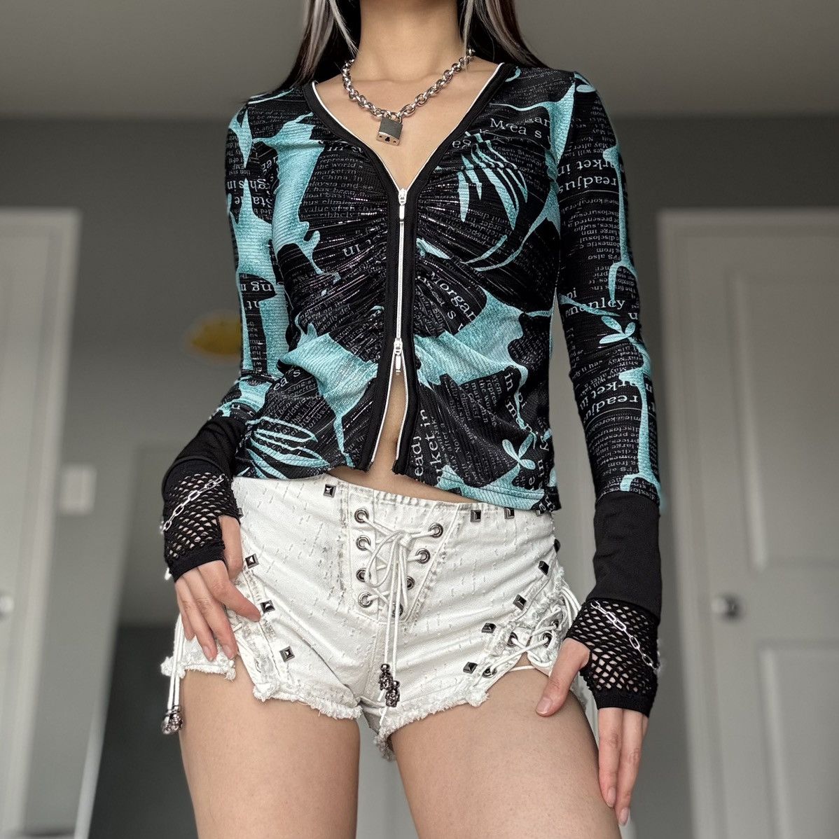 Other Jaipur Y2K Cyber Punk Blue & Black Graphic Double Zip Jacket Size S / US 4 / IT 40 - 11 Thumbnail
