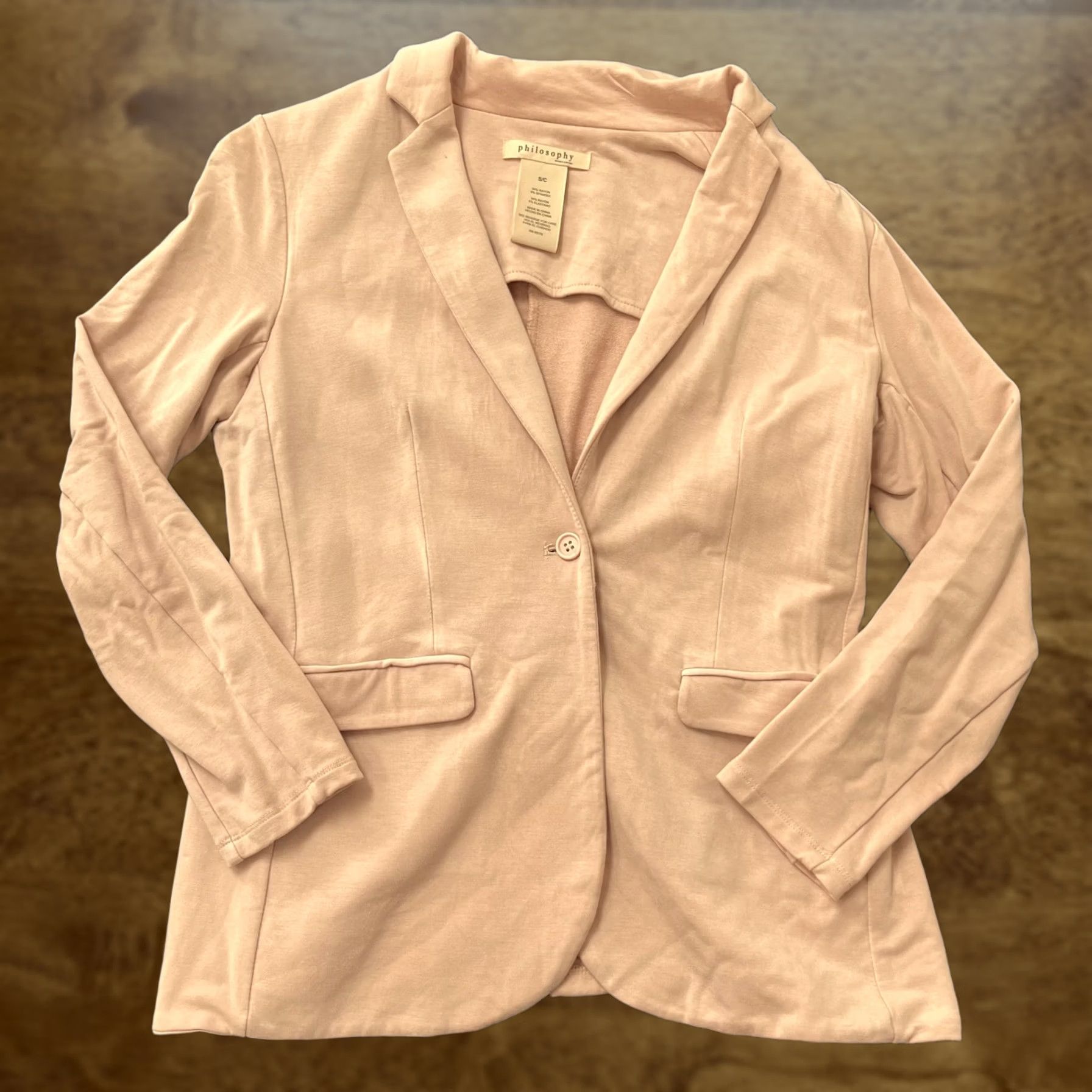 Vintage Philosophy Blazer Womens Small Pink Wood Rose Knit One Button Stretch Jacket Size S / US 4 / IT 40 - 1 Thumbnail
