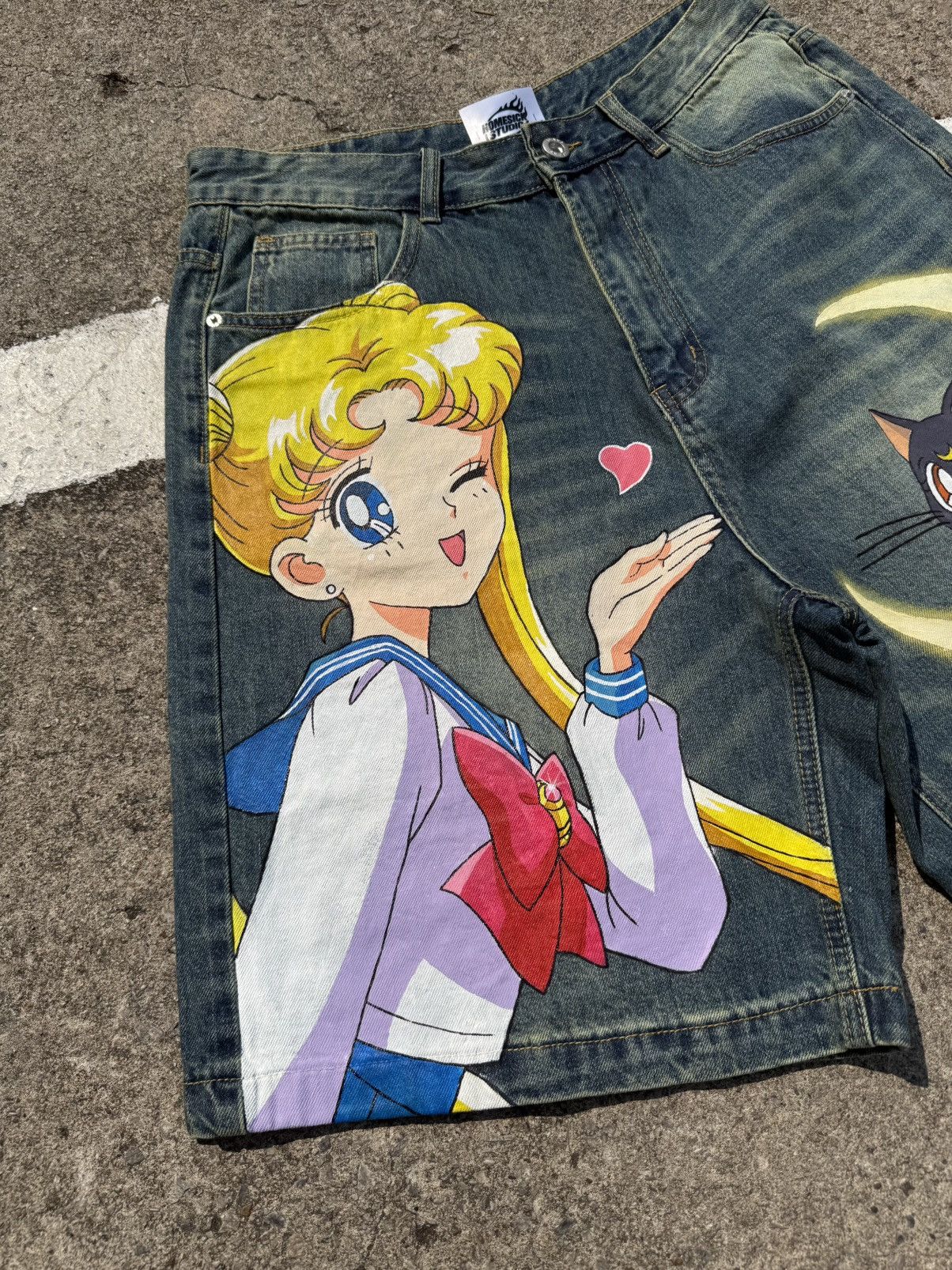 Anime Sailor moon hand painted denim shorts Size US 32 / EU 48 - 3 Thumbnail