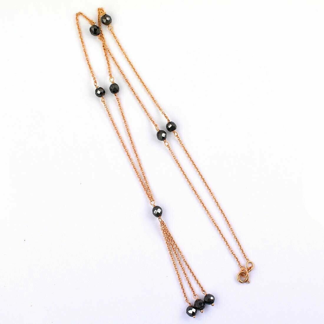 Handmade 18kt Gold Vermeil Black Diamond Bead Chain Tassel Necklace Size ONE SIZE - 4 Thumbnail