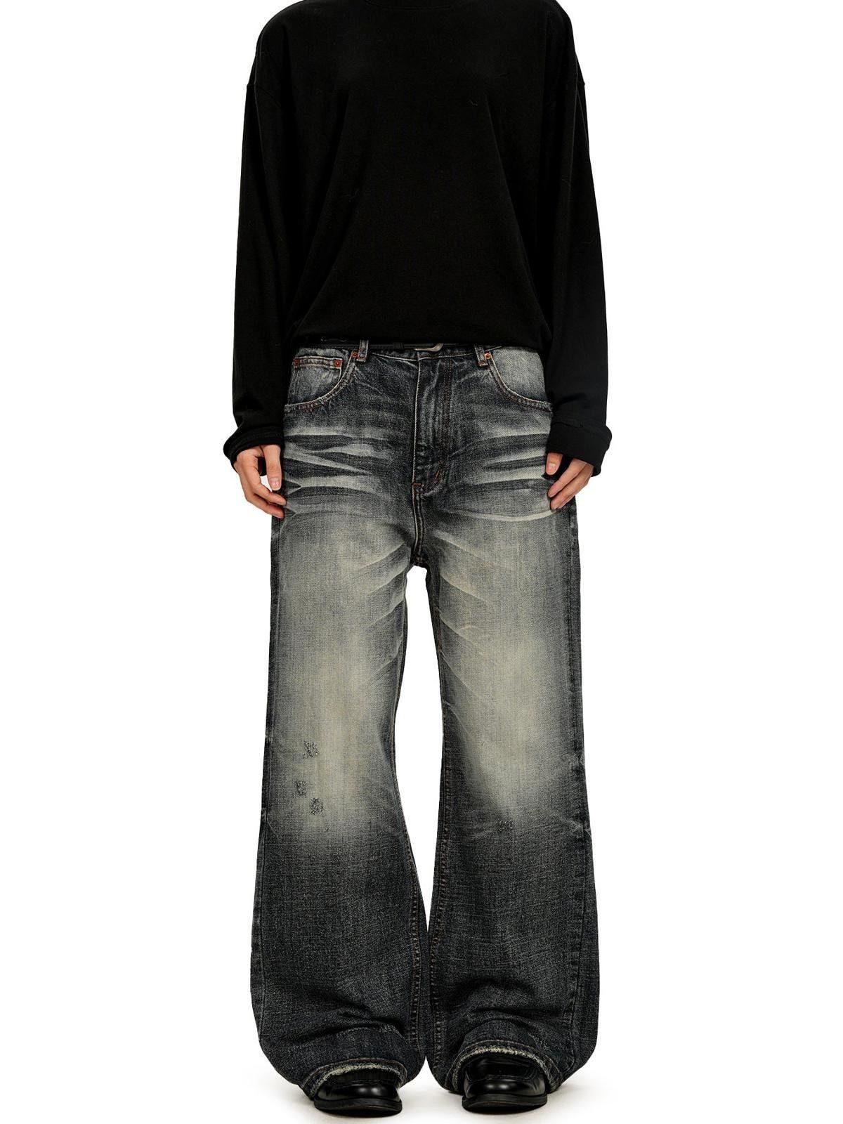 Jean Grey-Blue Whisker-Wash Heavy Straight Denim Jeans Size US 32 / EU 48 - 1 Thumbnail