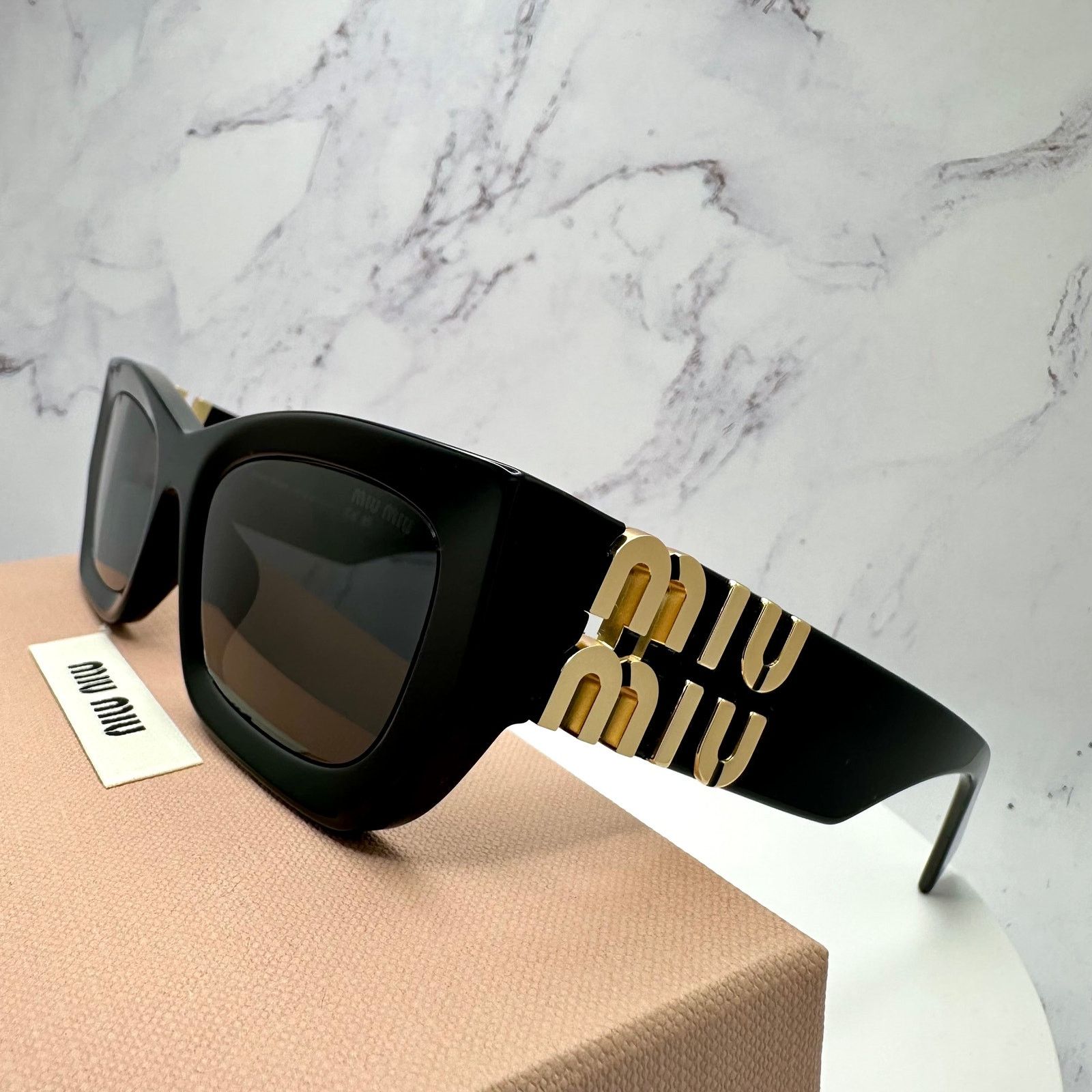 Miu Miu MIU MIU Sunglasses New Black Gold Metal Logo Cat Eye Size ONE SIZE - 5 Thumbnail