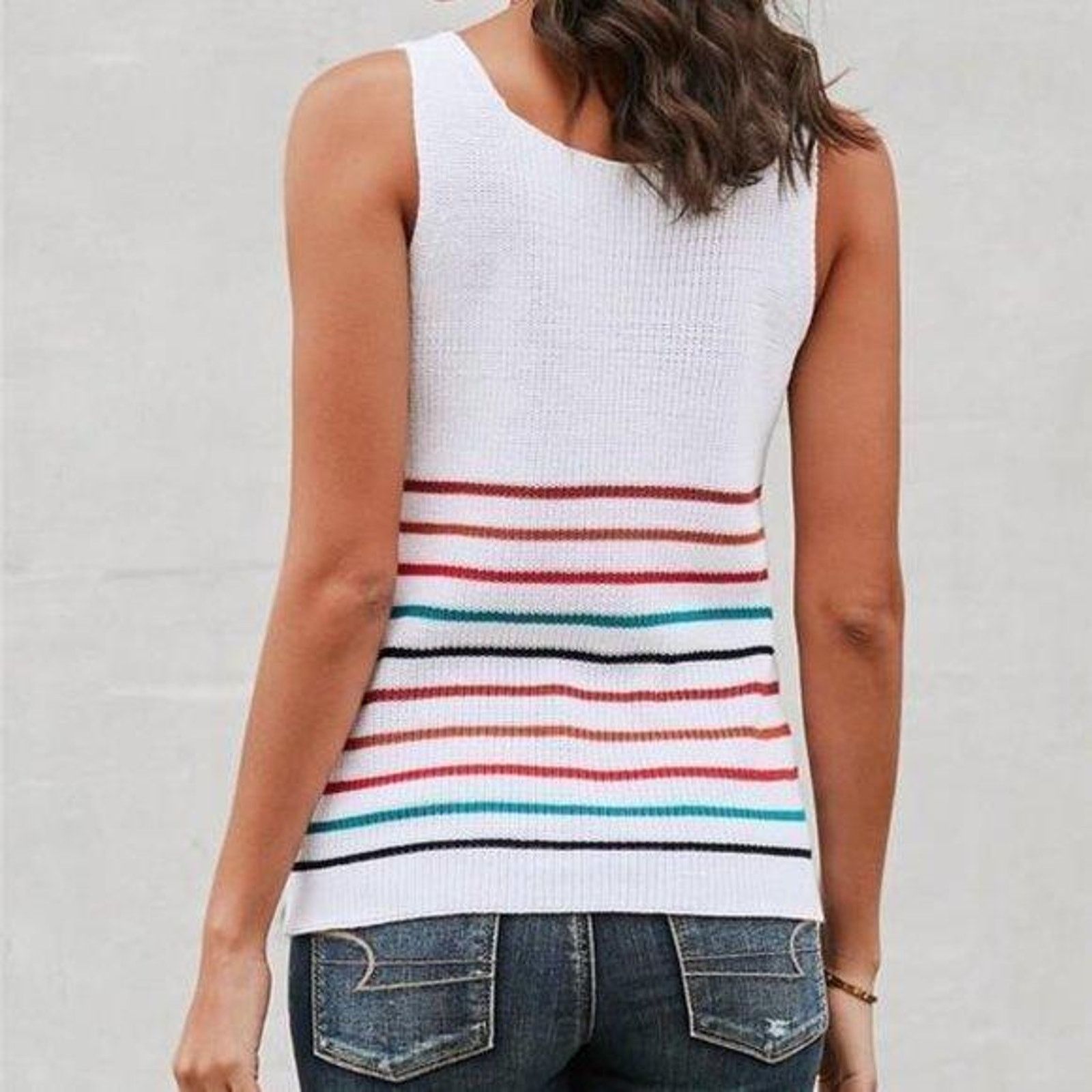 Other NEW White Multi Colored Stripe V-Neck Sleeveless Sweater Size S / US 4 / IT 40 - 3 Thumbnail