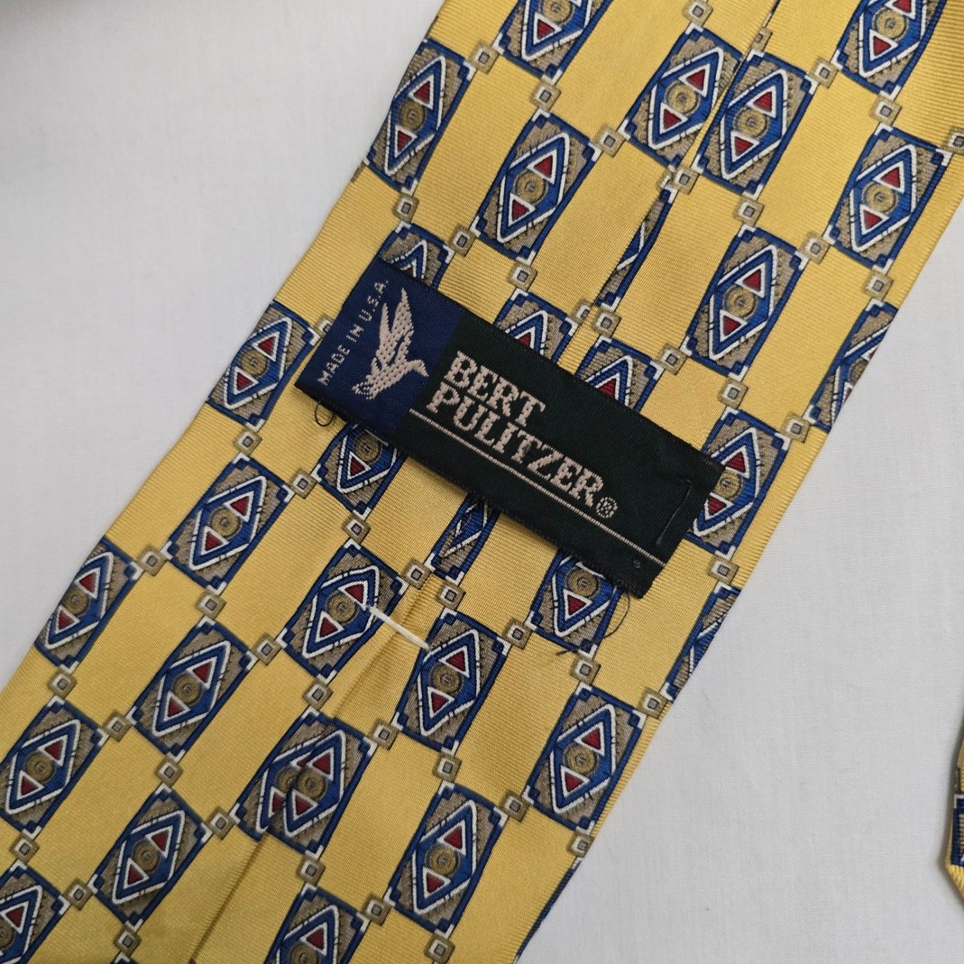 Ralph Marlin Vintage Bert Pulitzer Tie Gold 100% Silk Geometric Necktie Size ONE SIZE - 6 Thumbnail