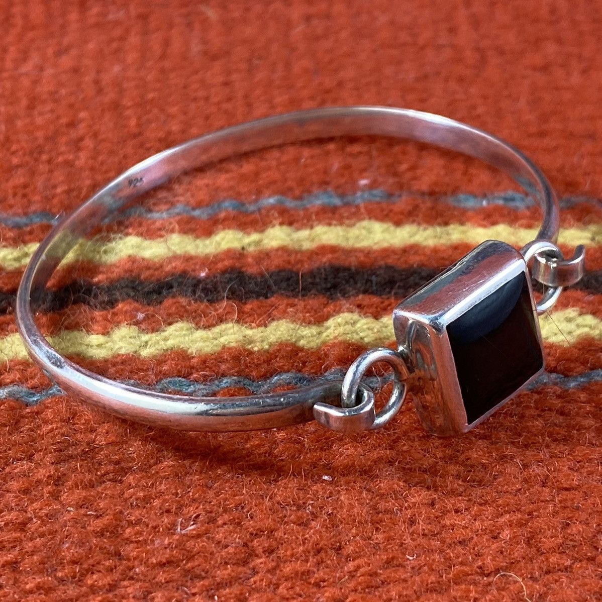 Japanese Brand Vtg Sterling Silver Black Onyx Square Geometric Cuff Grunge Size ONE SIZE - 1 Thumbnail