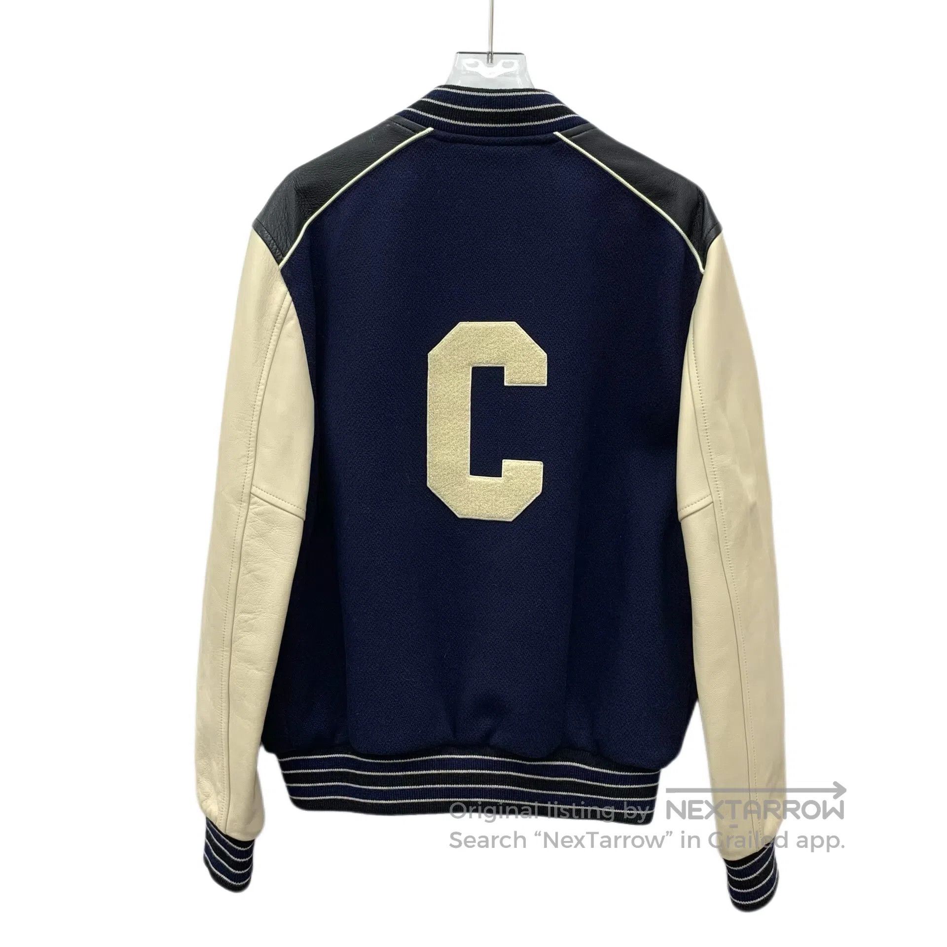 Celine CELINE Dark Blue Striped Letter Flock Wool Lapel Single Br Size US S / EU 44-46 / 1 - 2 Thumbnail