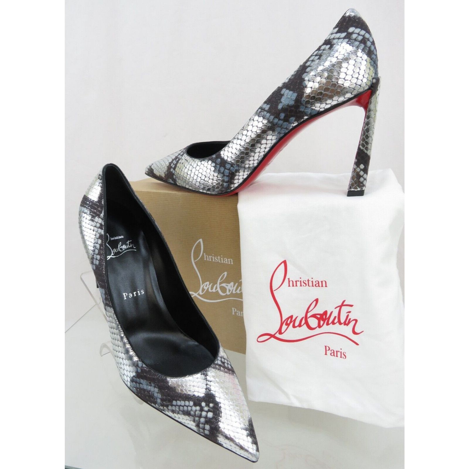 Christian Louboutin CONDORA 85 METALLIC SNAKE LEATHER POINTED TOE PUMPS 39.5 Size US 9.5 / IT 39.5 - 2 Thumbnail
