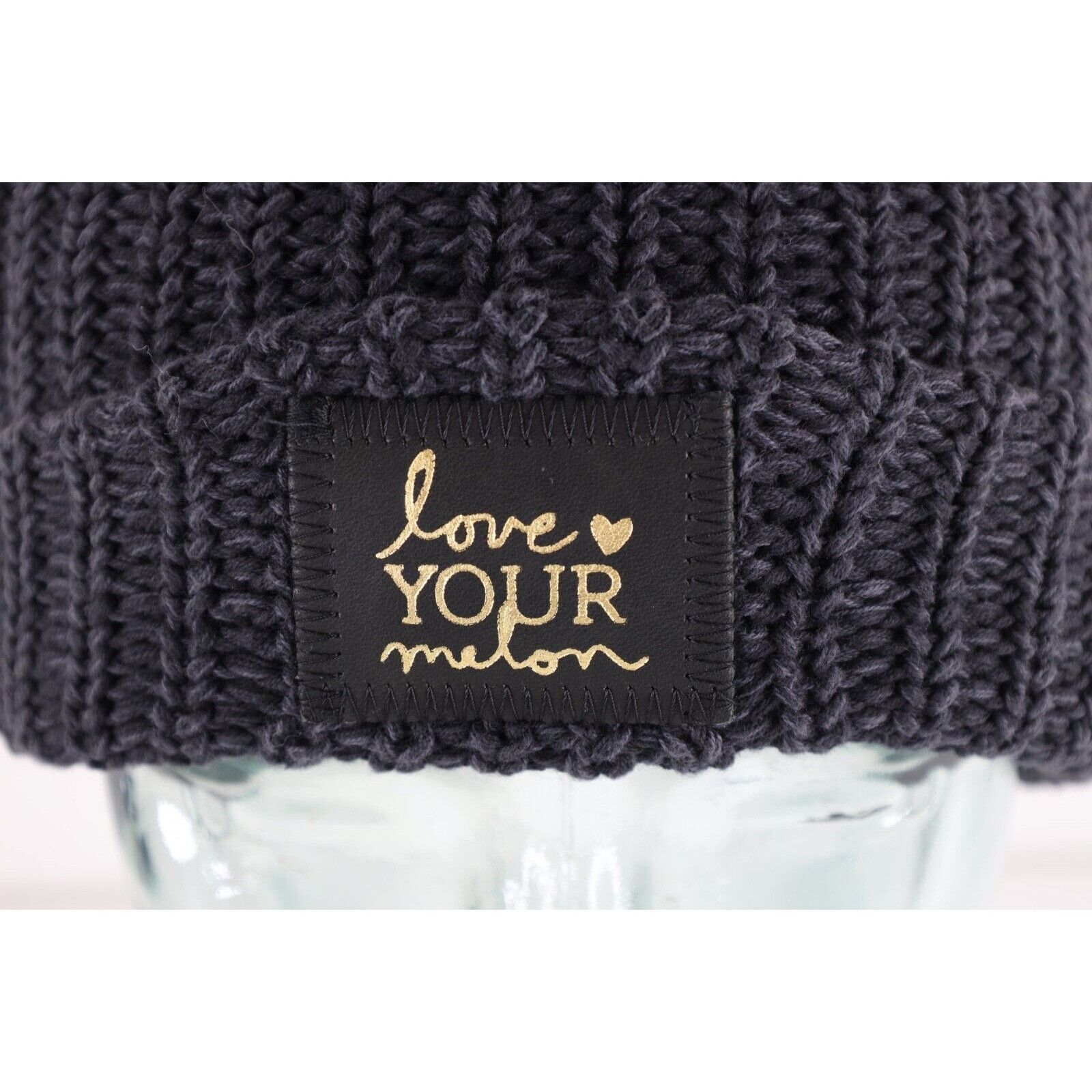 Other Love Your Melon Spell Out Leather Patch Ribbed Knit Beanie Size ONE SIZE - 2 Thumbnail