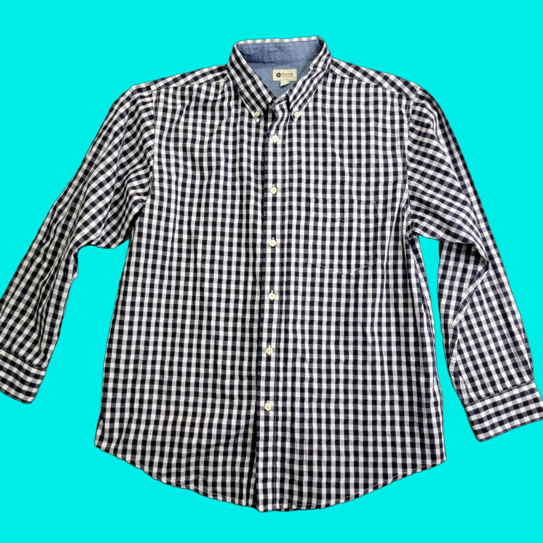 Haggar VINTAGE Haggar Shirt Mens Large Blue White Gingham Plaid Long Sleeve Button Down Collar Size US L / EU 52-54 / 3 - 1 Thumbnail