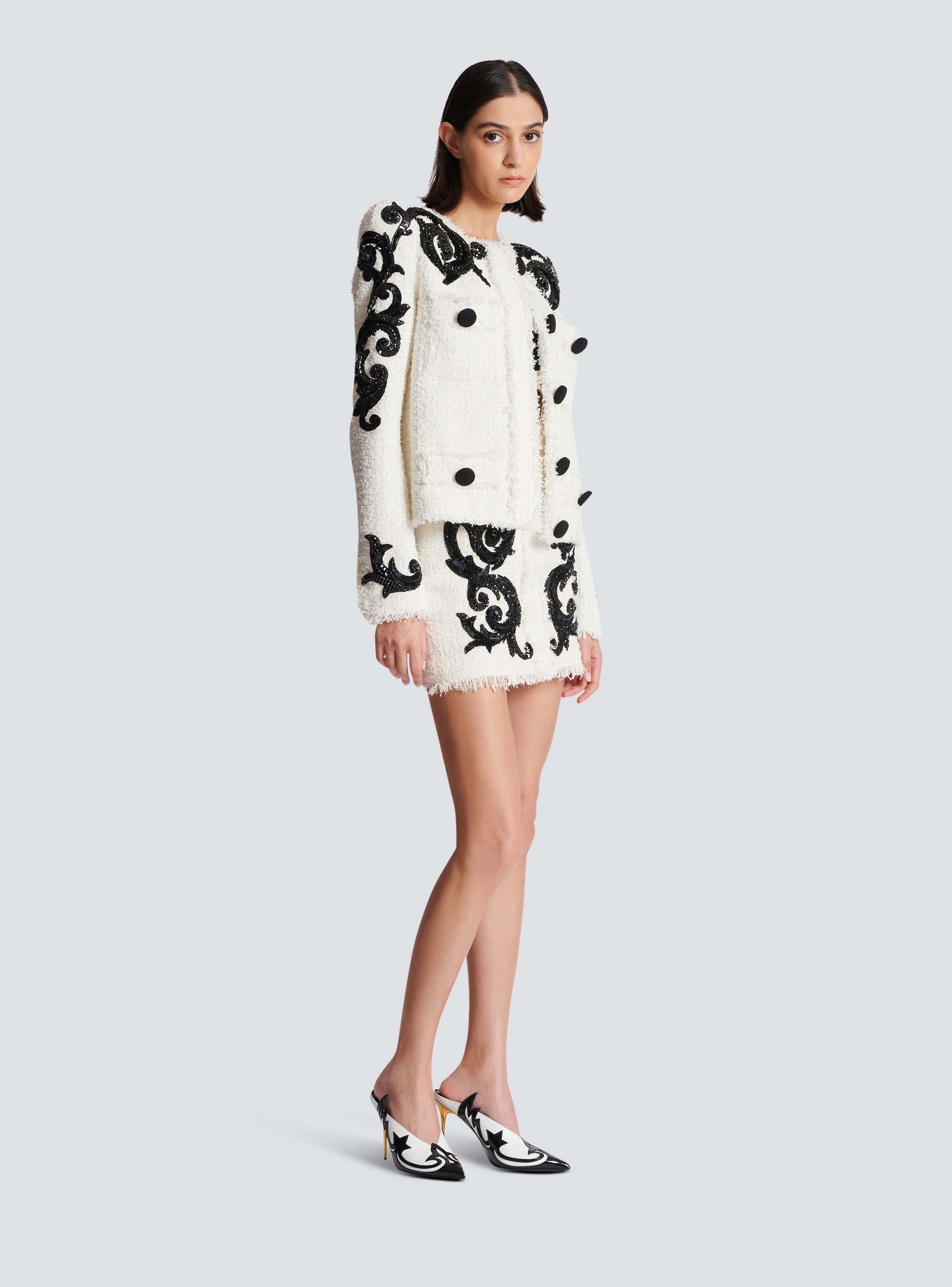 Balmain o1s1wg110825 Paisley Tweed Jacket in White Size L / US 10 / IT 46 - 4 Thumbnail