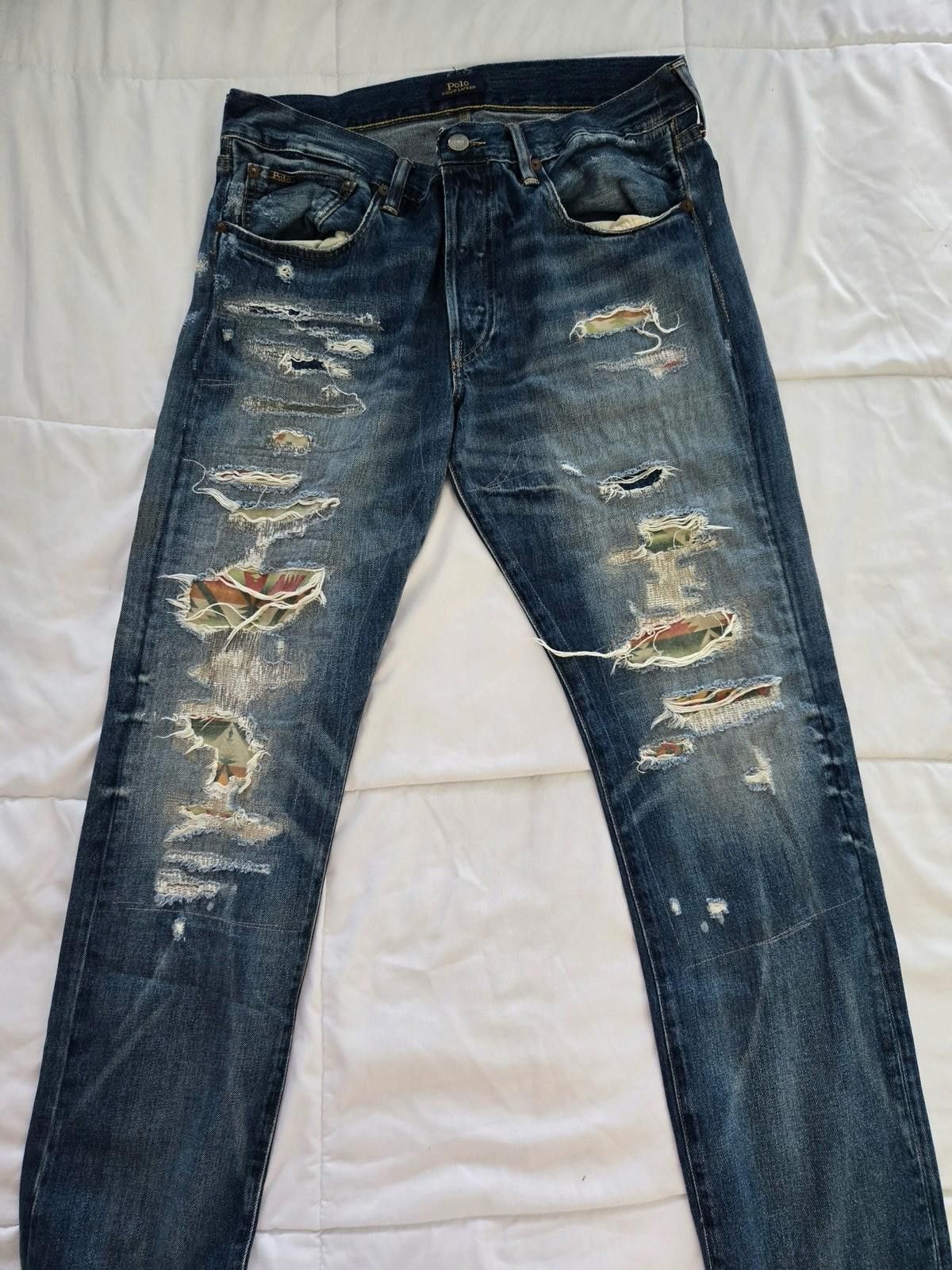 Polo Ralph Lauren Polo Ralph Lauren Slim Patch Distress Denim Jeans 31/30 Size US 31 - 1 Thumbnail