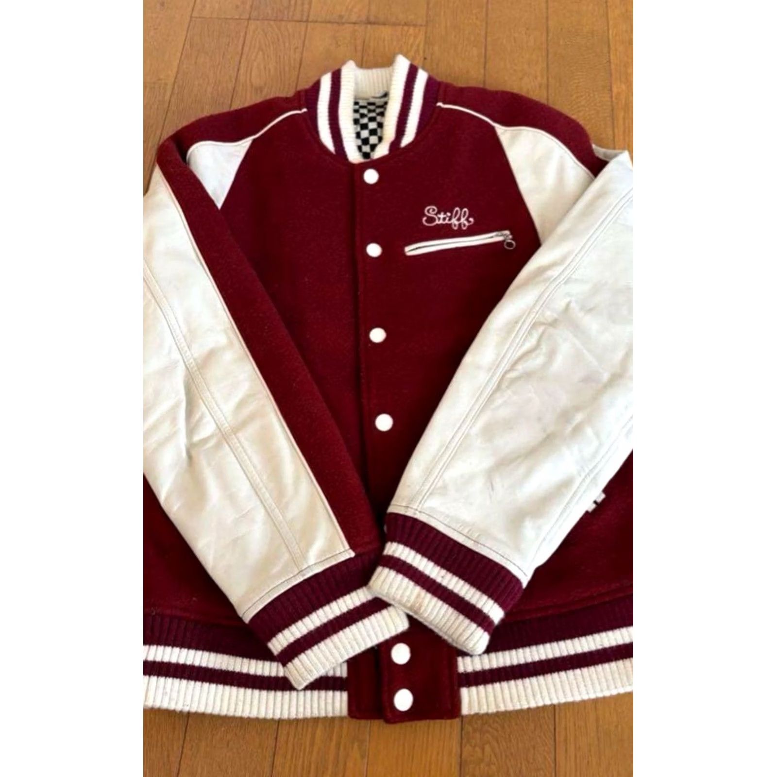Vintage Stiff Melton Stadium Jacket Leather Wool Size M Red Size US M / EU 48-50 / 2 - 2 Thumbnail