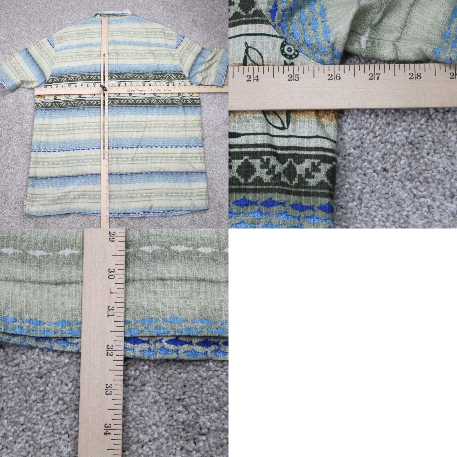 Vintage Woolrich Shirt Mens XL Blue/Green w/ Fishing Lure AOP Cotton S/S Button Up Size US XL / EU 56 / 4 - 8 Thumbnail