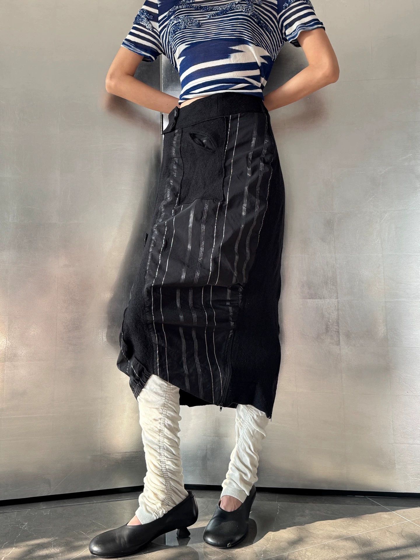 Other French Irregular Striped Textured Patchwork Skirt Size 27" / US 4 / IT 40 - 1 Thumbnail
