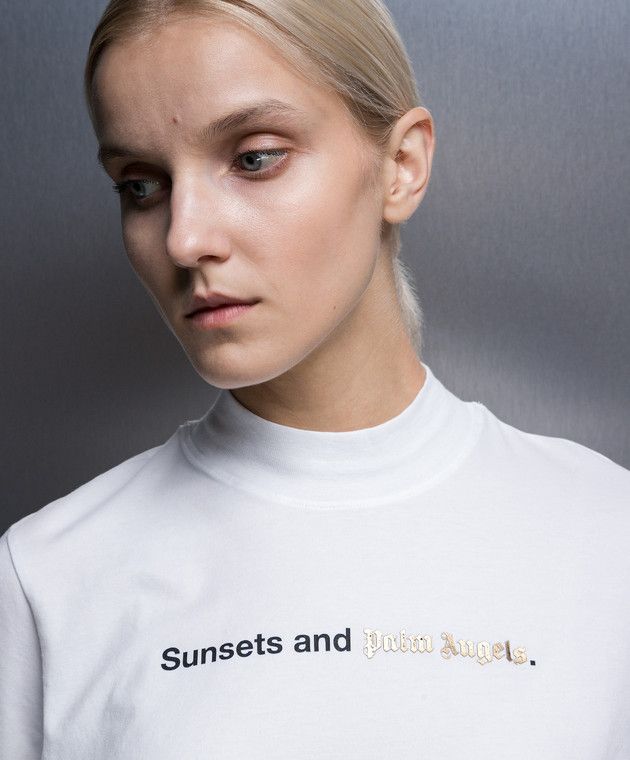Palm Angels White Sunsets Logo Cropped T-Shirt Size S / US 4 / IT 40 - 3 Thumbnail