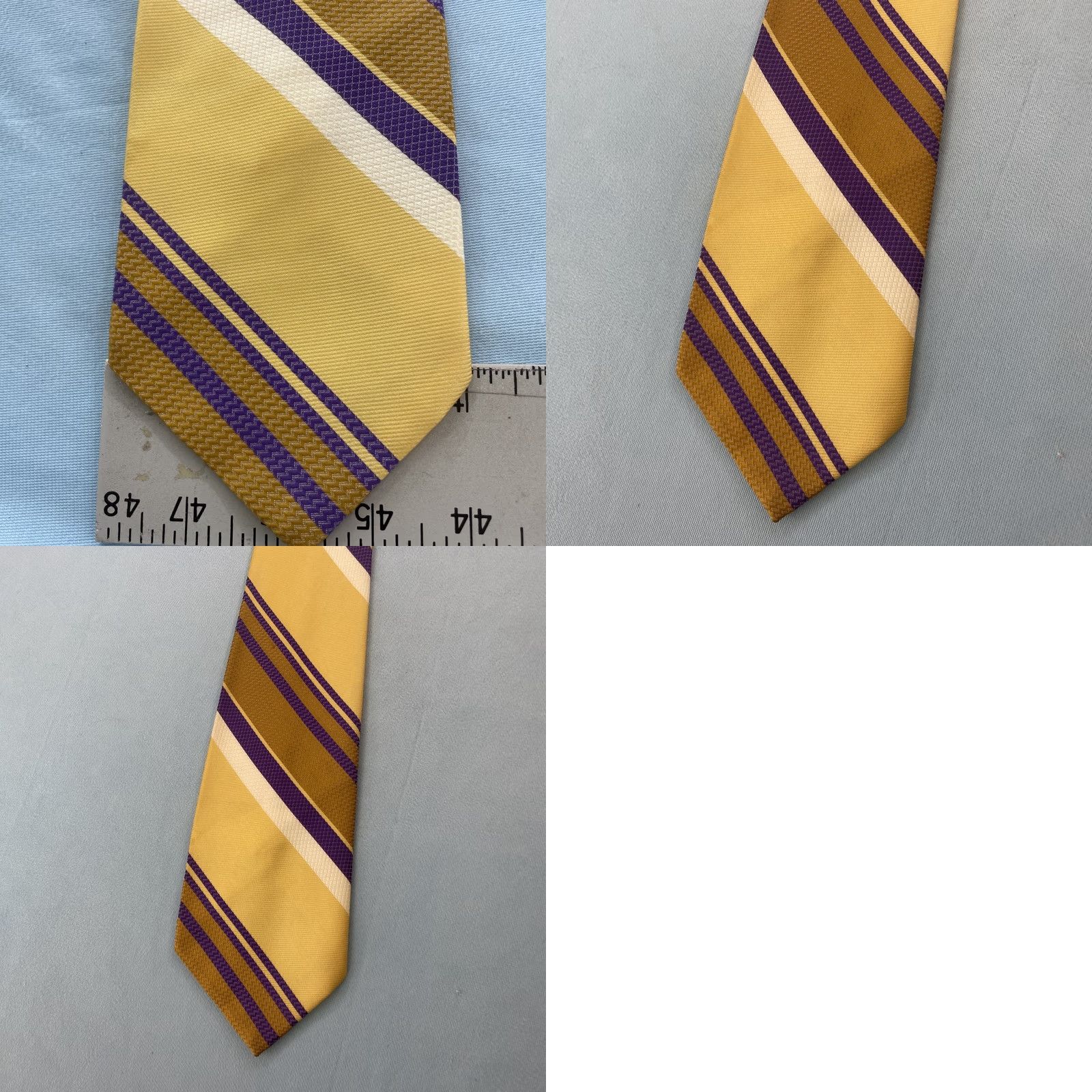 Vintage VINTAGE Mr. Varsity Jack Lang Rayon Tie Repp Tie Purple Gold Lakers 58" Tie Mens 4x58 Yellow Purple White LA 1980s Size ONE SIZE - 11 Thumbnail