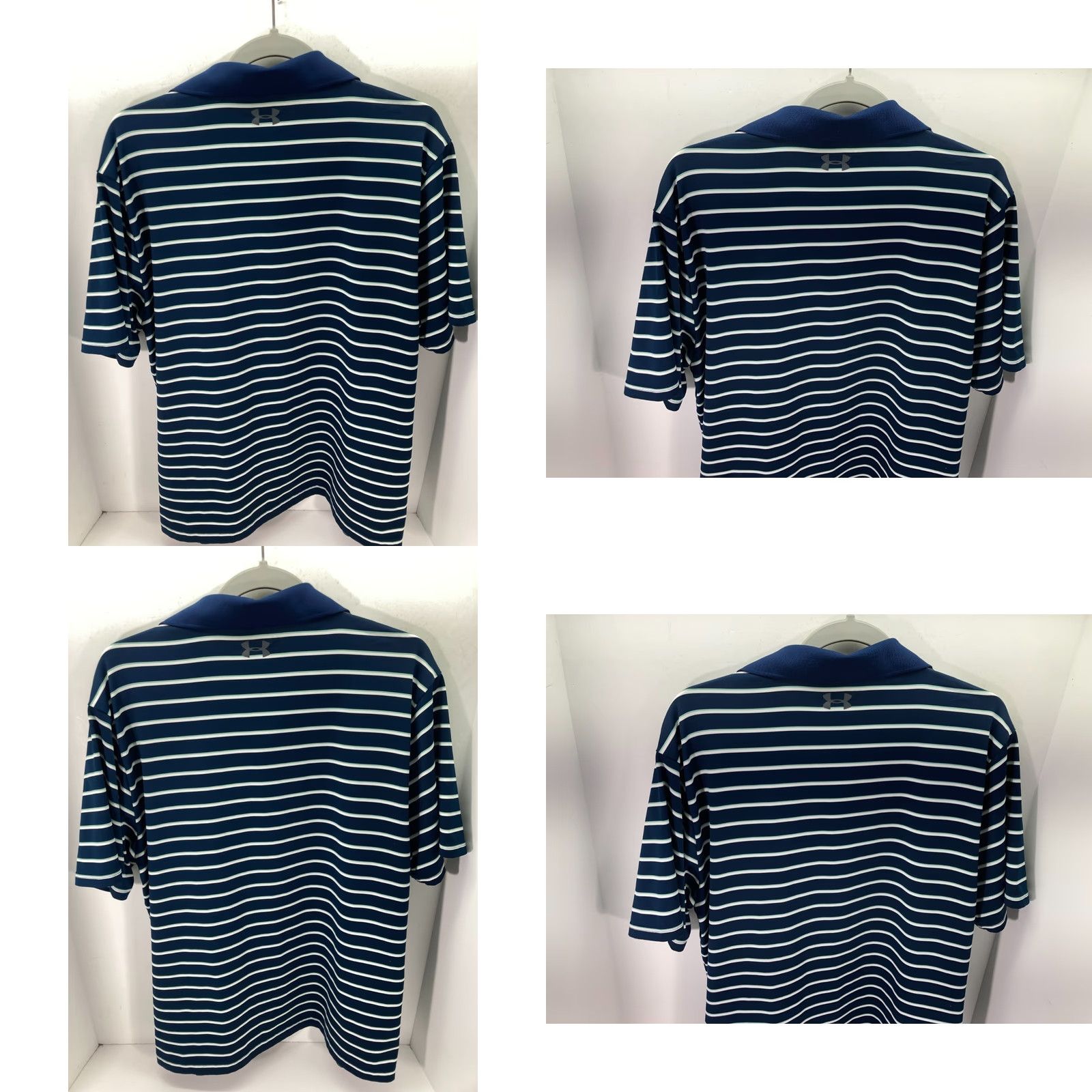 Under Armour Under Armour HeatGear Polo Shirt Mens L Blue White Striped Golf Performance Logo Short Sleeve Loose Fit Size US L / EU 52-54 / 3 - 8 Thumbnail