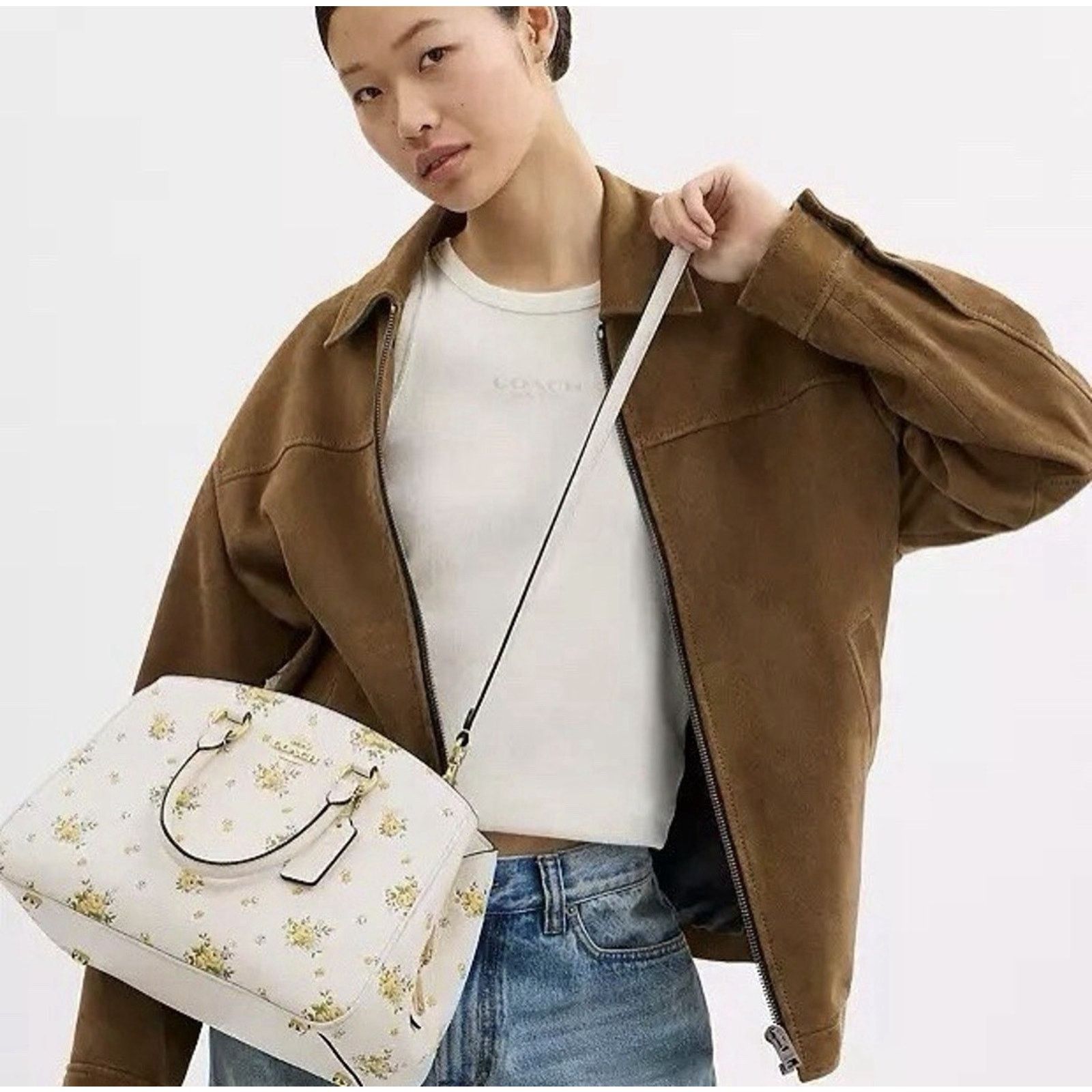 Coach NWT Coach Savannah Carryall Bag Floral Leather CAL41 Chalk Size ONE SIZE - 10 Thumbnail