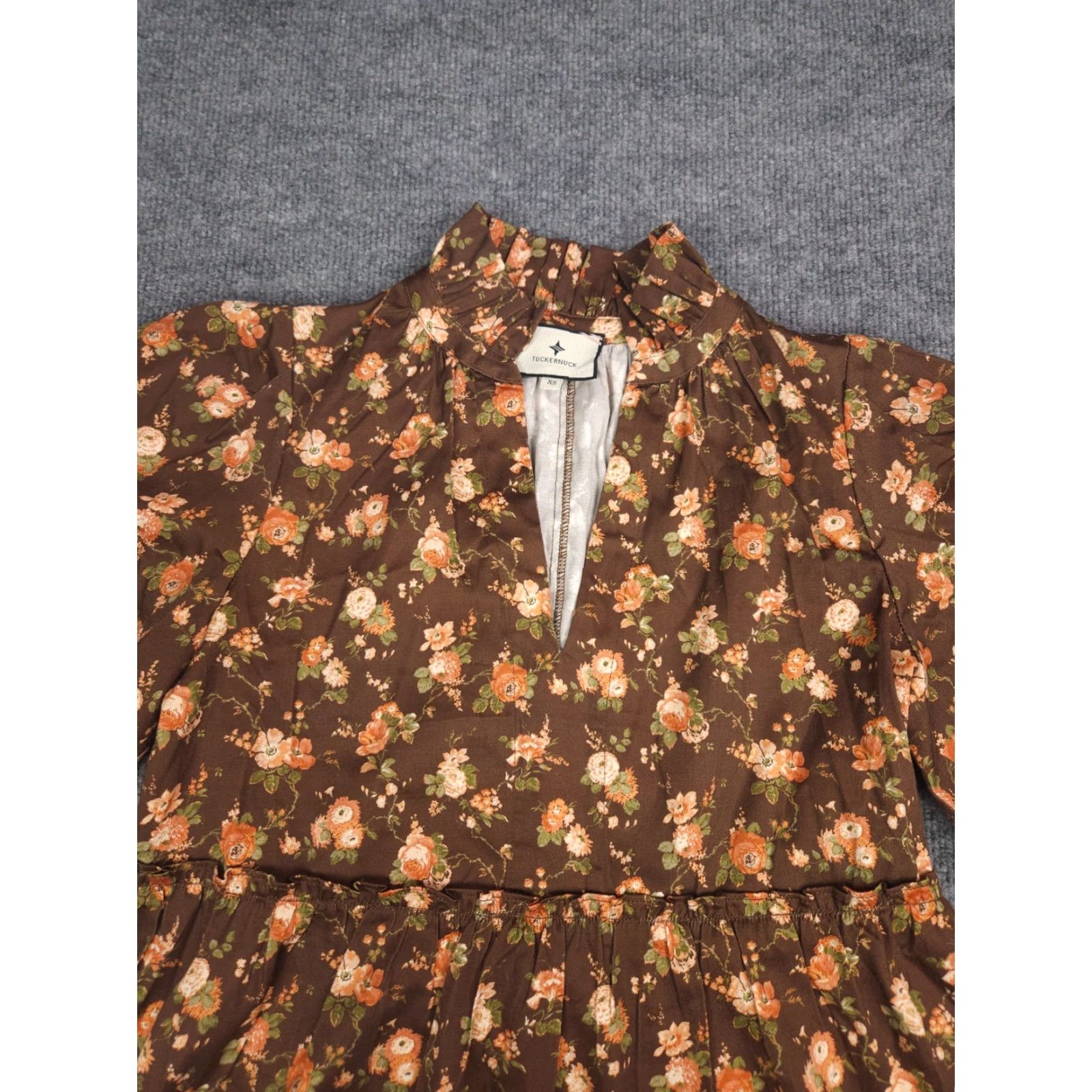 Tuckernuck Floral Print Mini Dress Women's XS Brown Cotton Blend Stretch