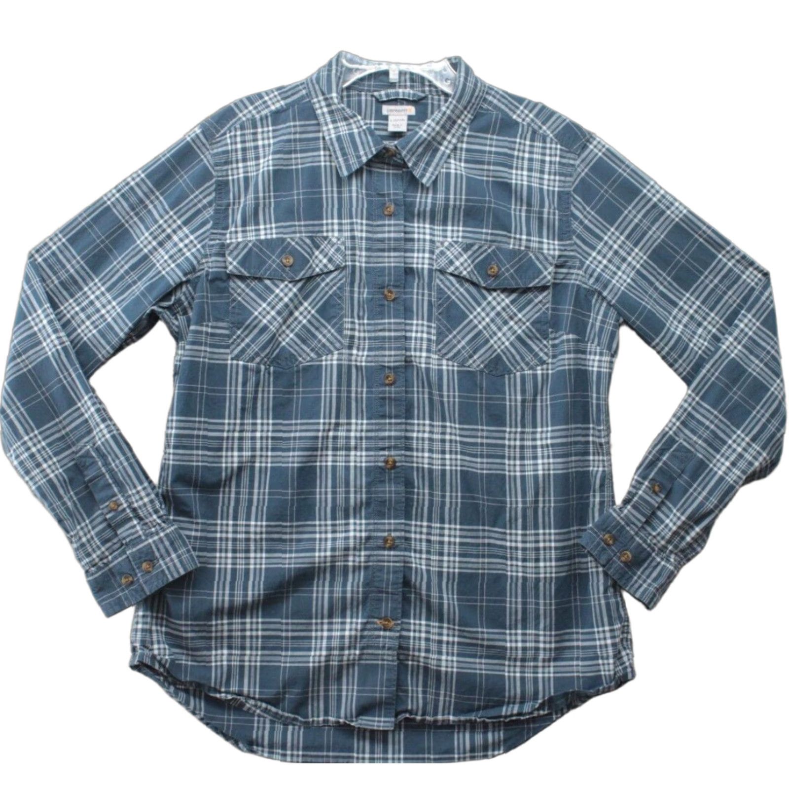 Carhartt VINTAGE Carhartt Shirt Women’s Large Blue Plaid Fairview Roll Tab Sleeve Button Up Work Size L / US 10 / IT 46 - 1 Thumbnail