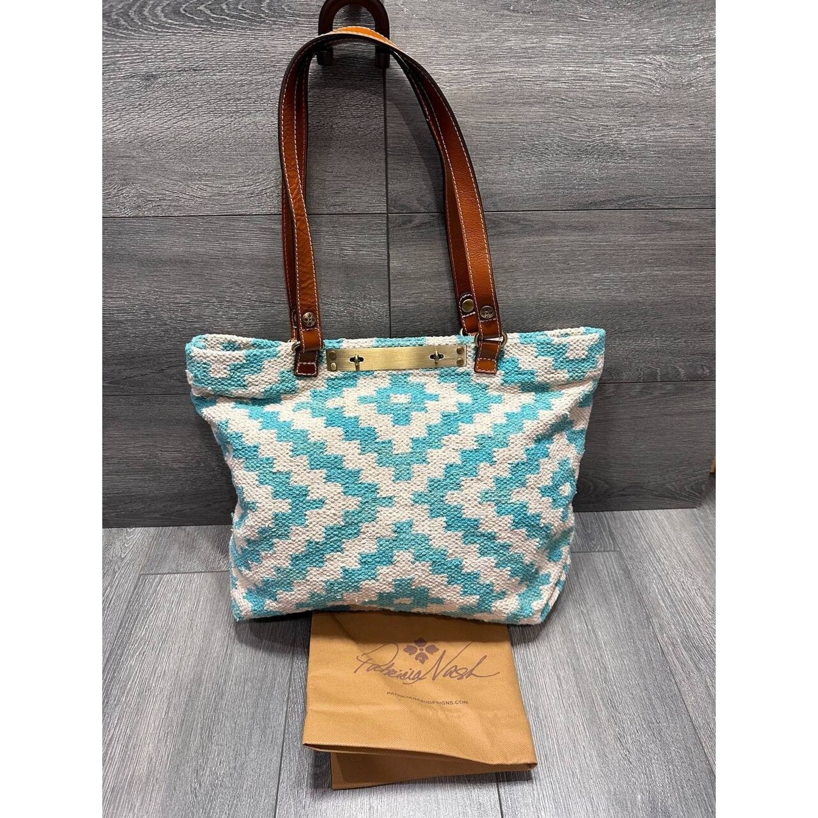 Patricia Nash Patricia Nash Woven Chennai Tote Blue White Bag B000583 Size ONE SIZE - 4 Thumbnail