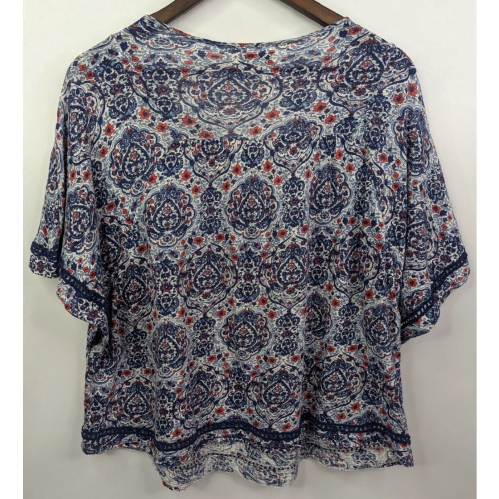 Lucky Brand Lucky Brand Blouse Shirt Women's 1X Geometric Short Sleeve Tie Front Top Multicolor Comfort Easy Care Casual Workwear 90s Style Ladies Size XL / US 12-14 / IT 48-50 - 2 Thumbnail