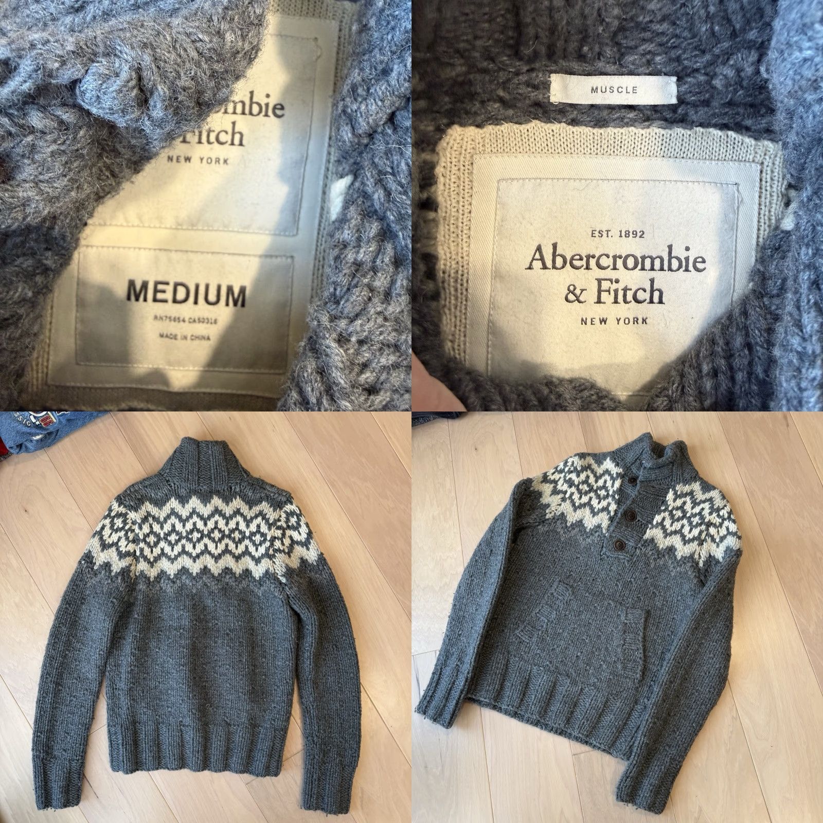 Abercrombie & Fitch VINTAGE Abercrombie & Fitch Sweater Medium Gray Fair Isle Nordic Wool Pullover Size US M / EU 48-50 / 2 - 8 Thumbnail