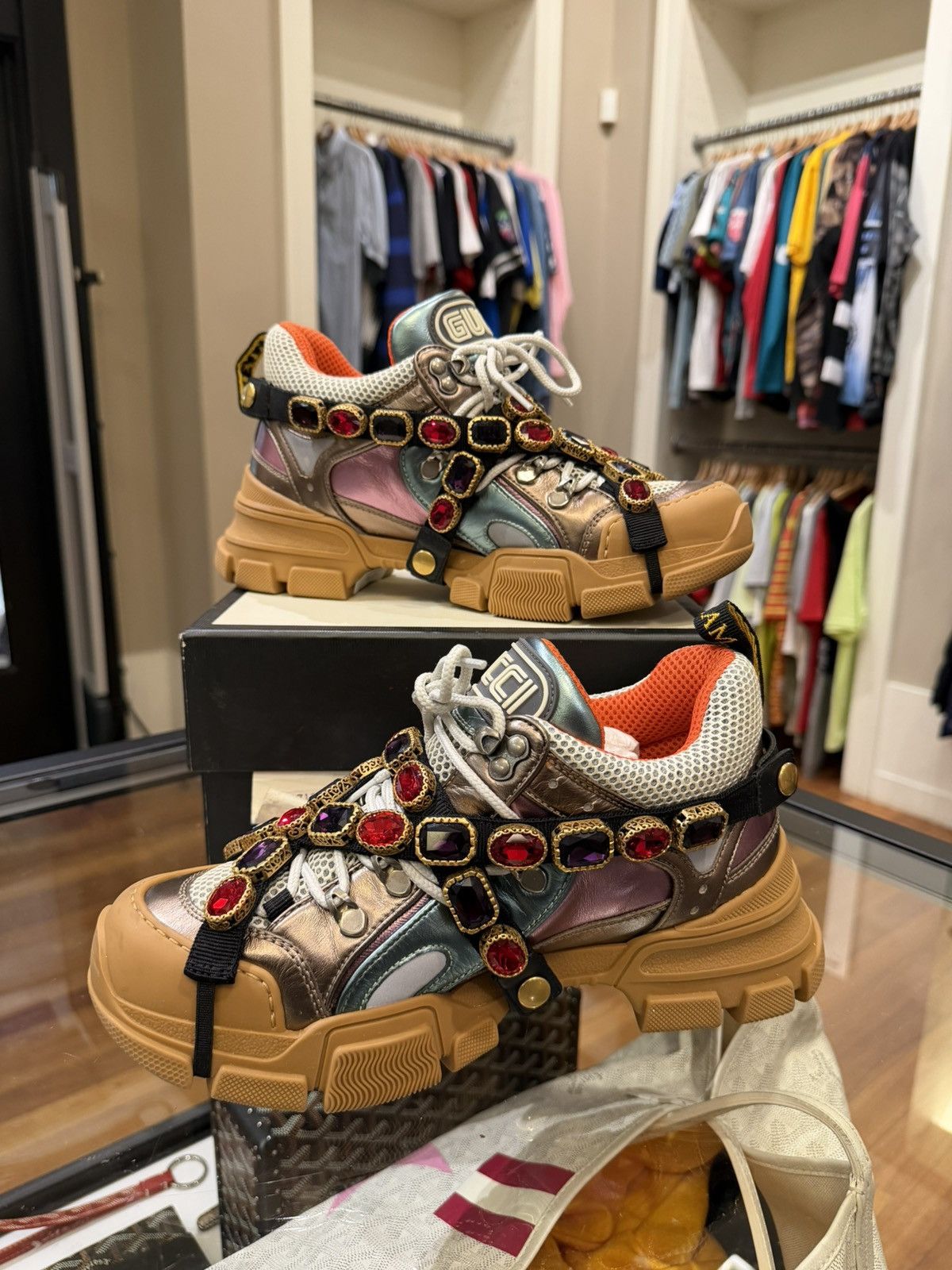 Gucci Gucci Flashtrek Rhinestone Sneaker - Muli Patent Size US 6 / EU 39 - 2 Thumbnail