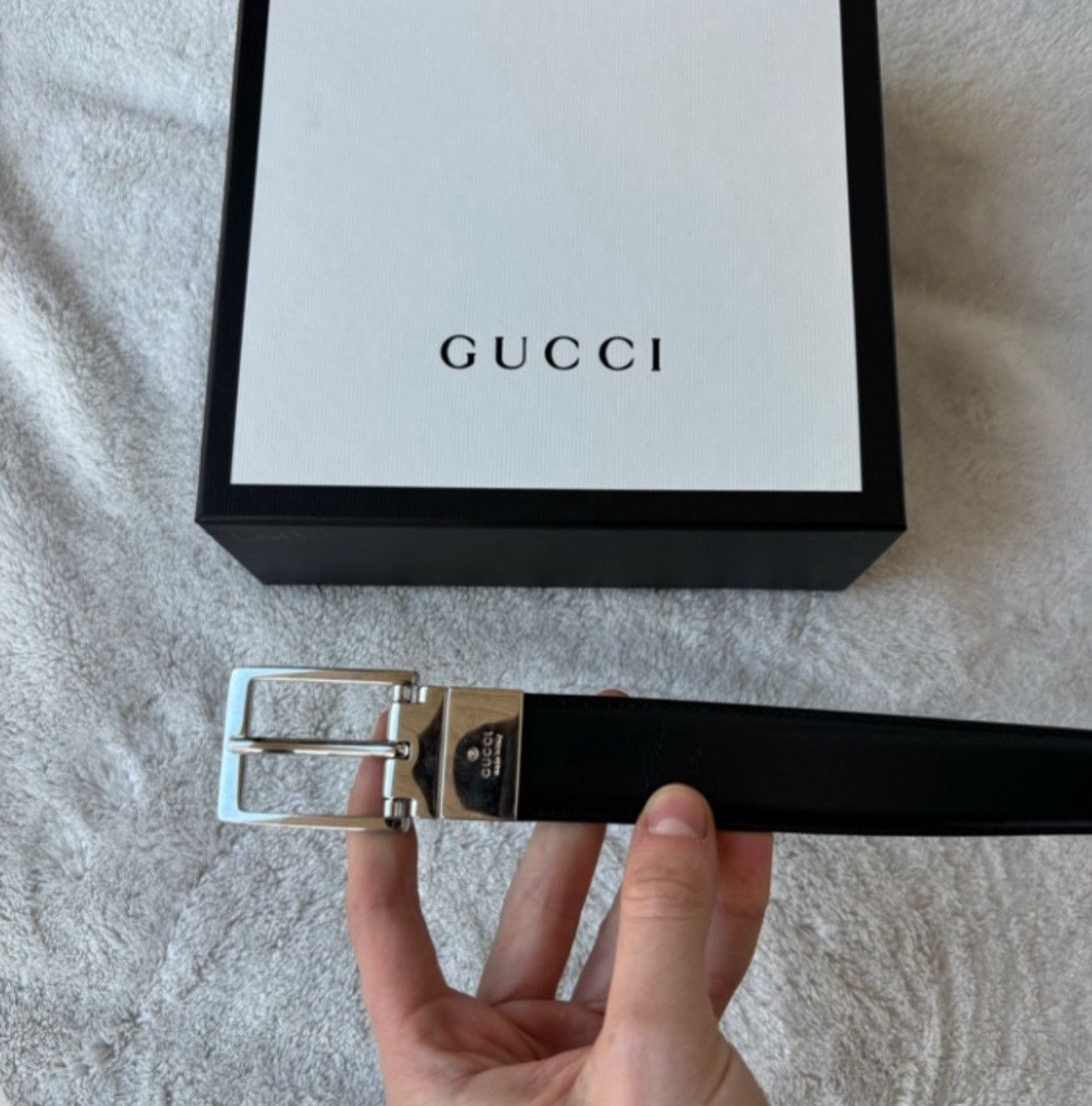 Gucci Gucci Black/Silver Leather Belt Size 46 - 2 Thumbnail