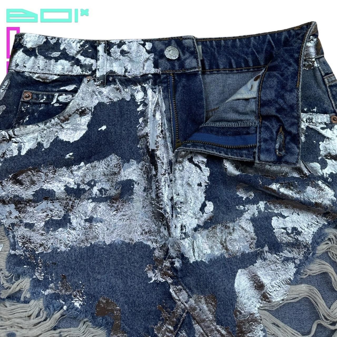 Topshop ASTROBOI* CUSTOM METALLIC FOIL BLUE DENIM SKIRT _ SIZE 4 Size 27" / US 4 / IT 40 - 2 Thumbnail