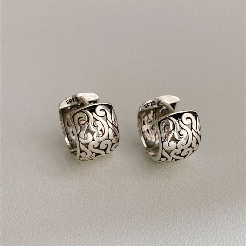 Sterling Silver 925 Sterling Silver Trendy Simple Retro Earrings Size ONE SIZE - 1 Thumbnail