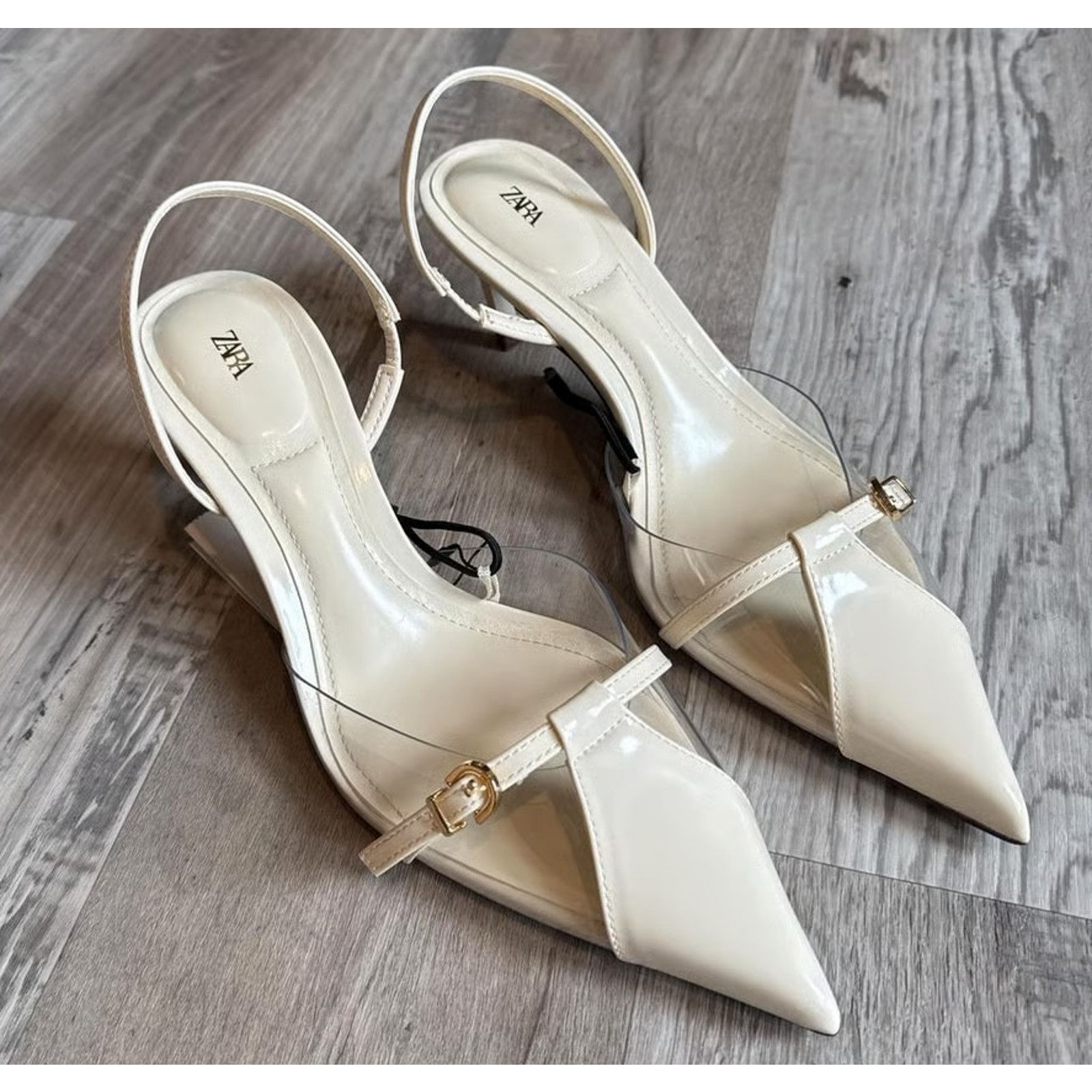 Zara Zara White Pointed Toe Slingback Heels NWT Size US 9 / IT 39 - 11 Thumbnail