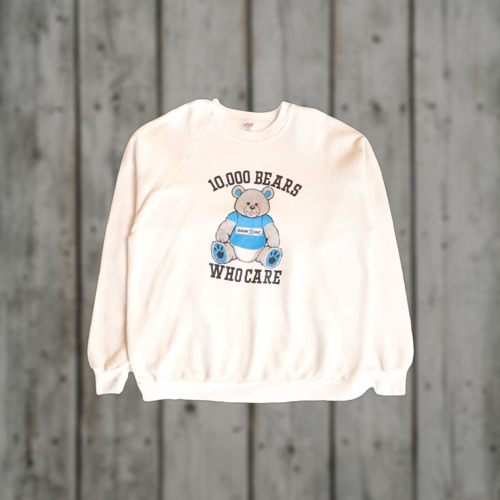 Jerzees Vintage Jerzees Sweatshirt 10,000 Bears Who Care 1980s X-Large White Mens Size US XL / EU 56 / 4 - 1 Thumbnail