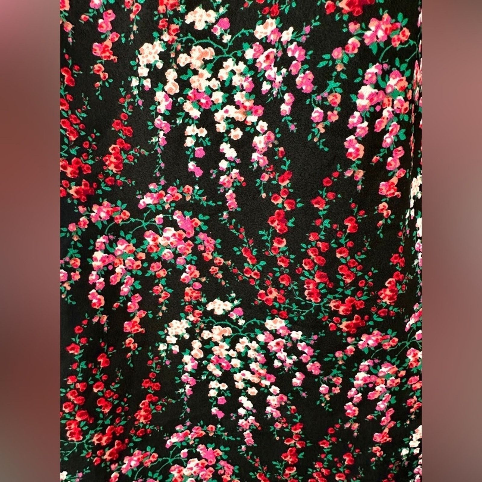 J.Crew J.CREW | Black Pink Wildflower Floral Side Slit Midi Skirt Size 34" / US 12 / IT 48 - 3 Thumbnail