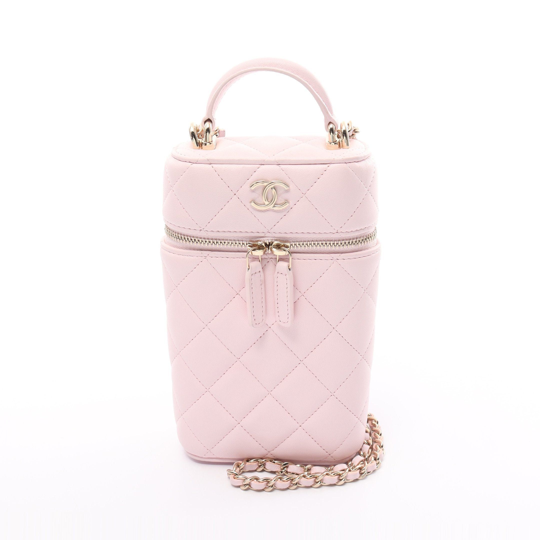 image of Chanel Matelasse Vanity Phone Case Chain Shoulder Bag Lambskin Light Pink Gold Hardware 2Way, Women