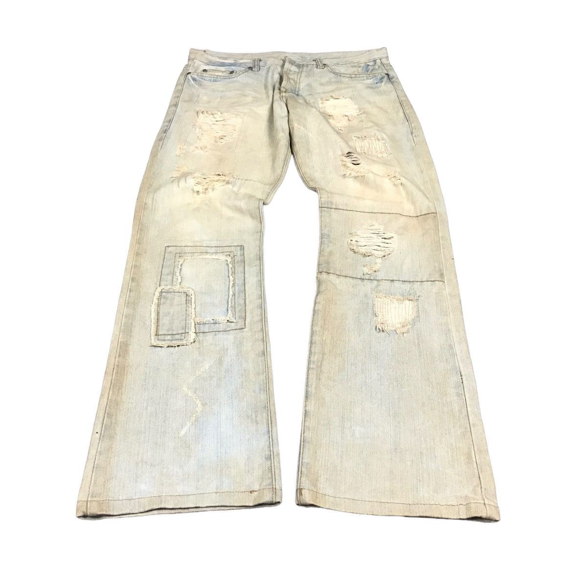 FLARE💀RIPPED DISTRESSED LIGHT RUSTY LGB STYLE DENIM PANTS