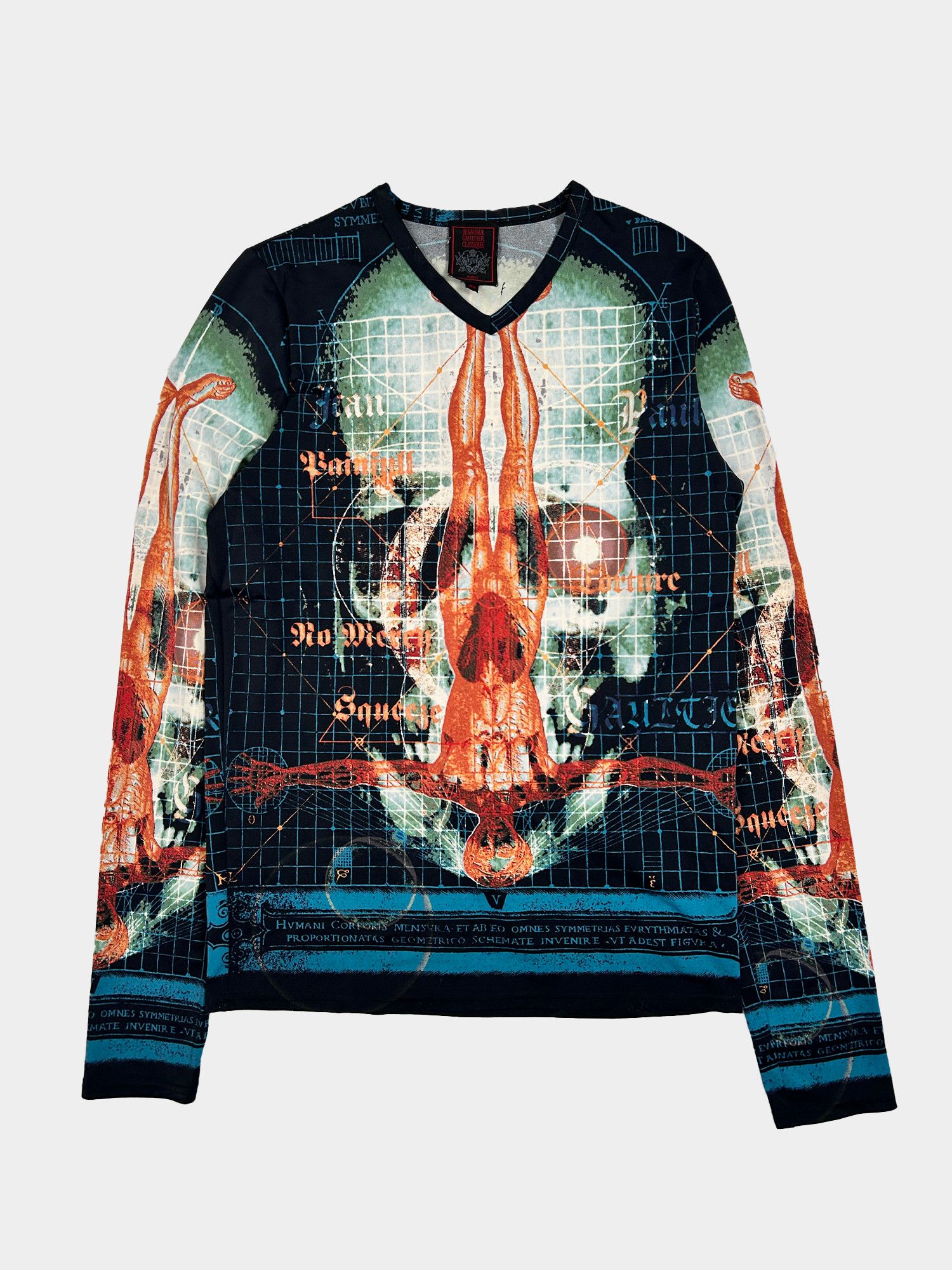 image of Jean Paul Gaultier Cyber Skull Mesh Top Ss1996 in Black, Men's (Size Medium)