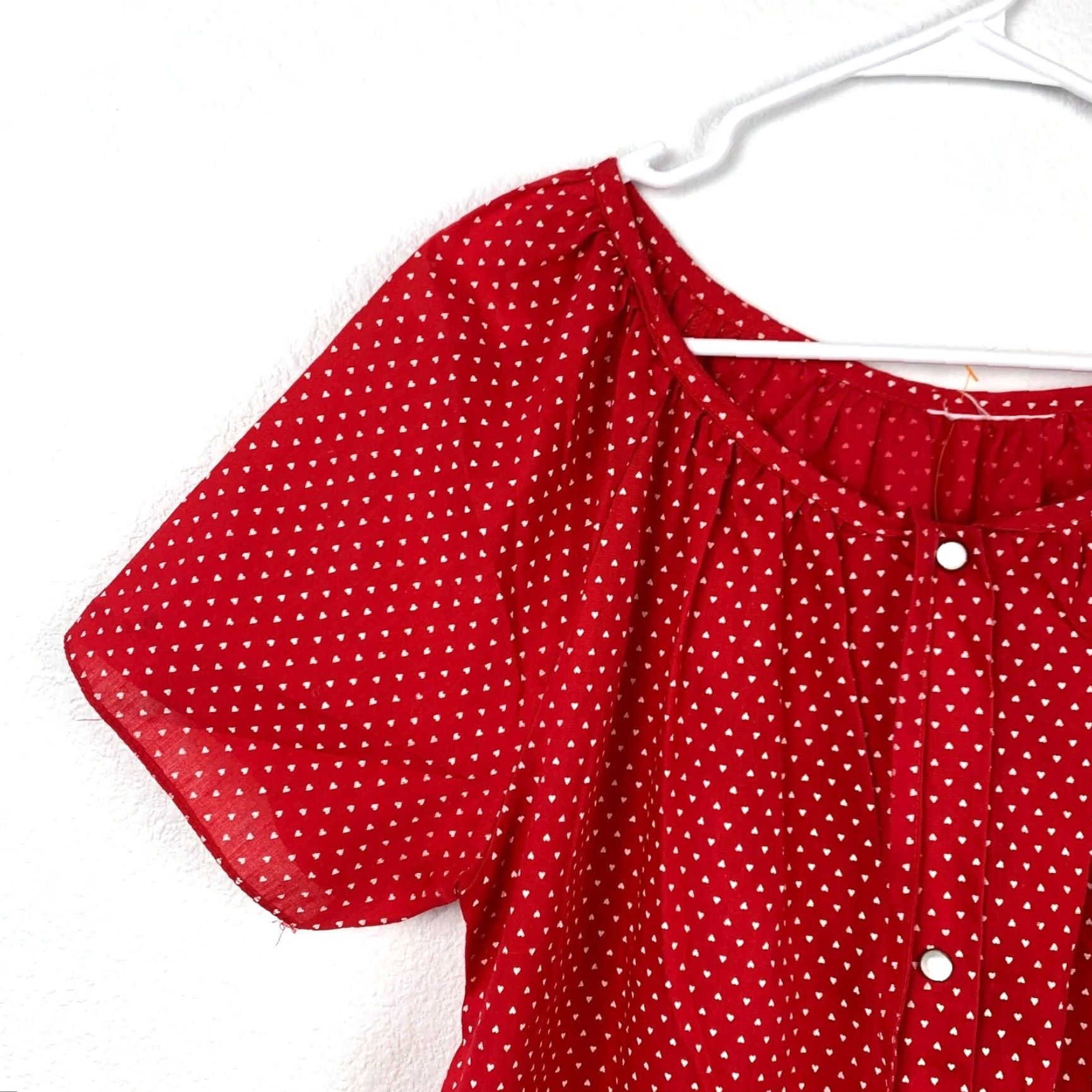 Vintage Vintage Red Hearts Nightgown Muumuu Button Robe Valentines Day Caftan Small Med Nightgown MUUMUU Red Hearts Valentines Day 1980s Womens XS-? Size ONE SIZE - 2 Thumbnail