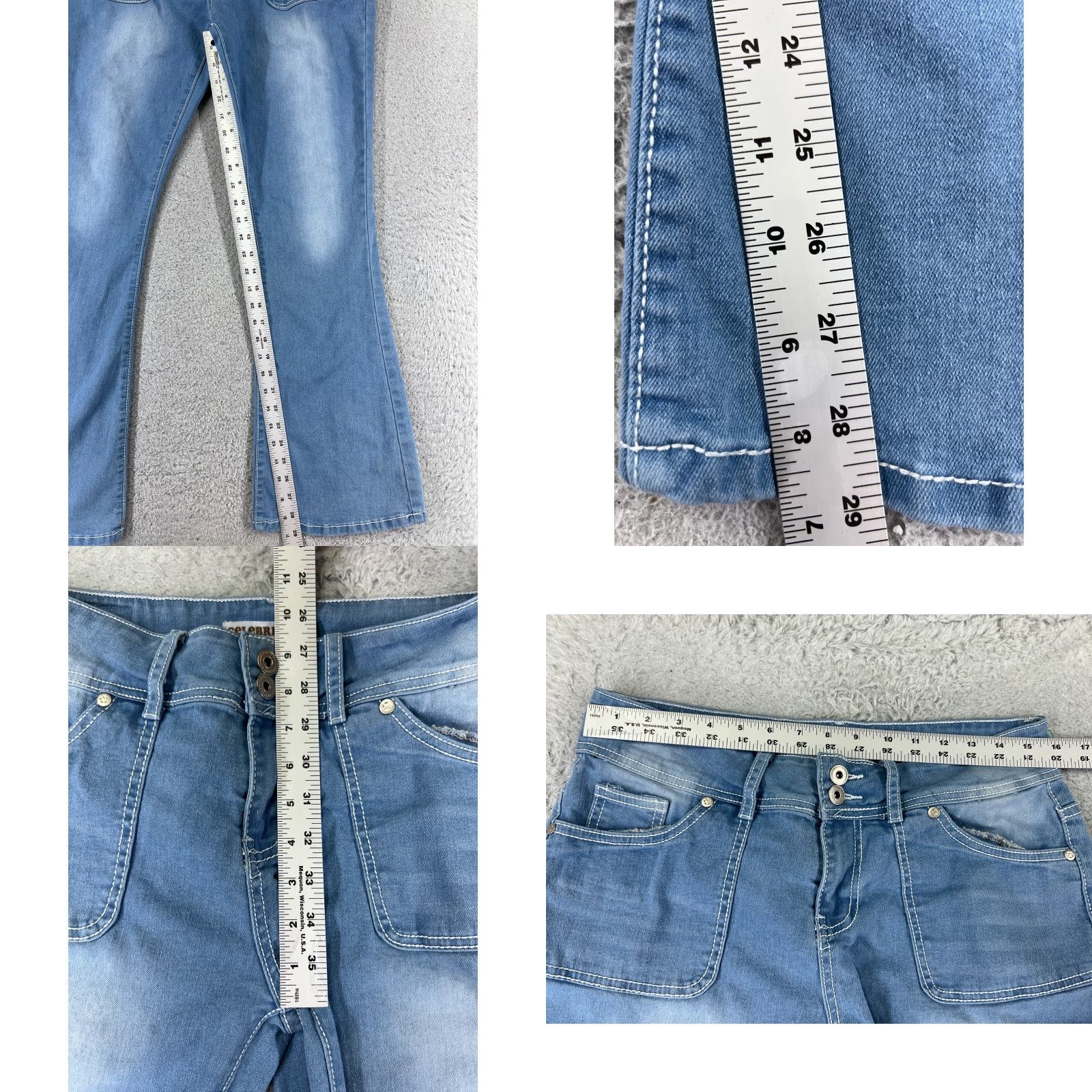 Denime Celebrity Ace Jeans Womens 30x29 Blue Denim Distressed Flared Slim Fit 5-Pocket Logo Button Zip Regular Adult Womens Clothing Size 30" / US 8 / IT 44 - 8 Thumbnail