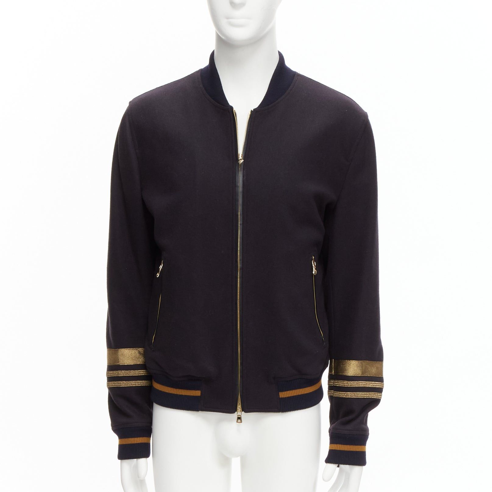 Dolce & Gabbana DOLCE GABBANA black virgin wool gold military trim cuffed bomber jacket IT50 L Size US L / EU 52-54 / 3 - 1 Thumbnail