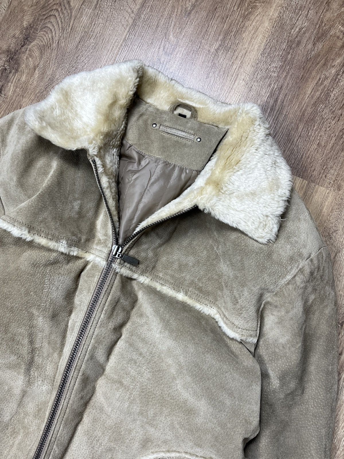 Genuine Leather ➕ vintage 90s genuine leather Sherpa zip jacket Size US L / EU 52-54 / 3 - 3 Thumbnail