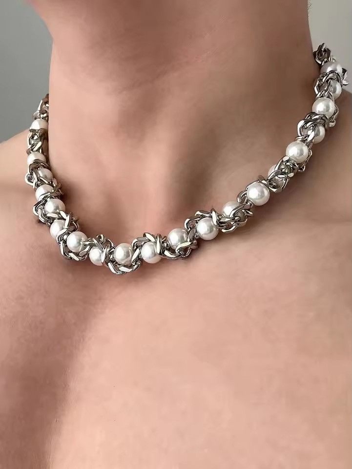 Japanese Brand Steel Thick Chain Pearls Necklace Size ONE SIZE - 1 Thumbnail
