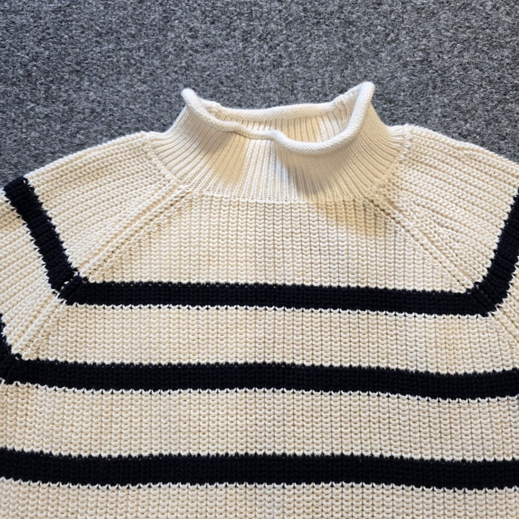Talbots Talbots Sweater Womens Size M Petite White Blue Striped Nautical Preppy Pullover Raglan Sleeve Mock Neck Knit Cotton Regular Knit Pattern Striped Size M / US 6-8 / IT 42-44 - 2 Thumbnail