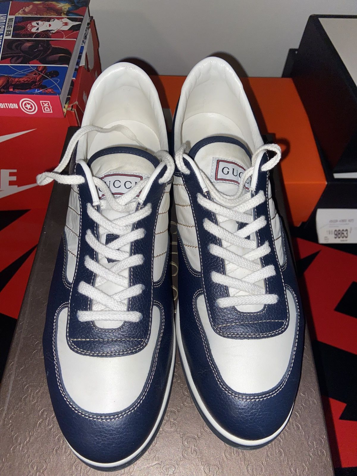 Gucci Gucci Low Top Leather Sneakers Navy Size US 12 / EU 45 - 10 Thumbnail