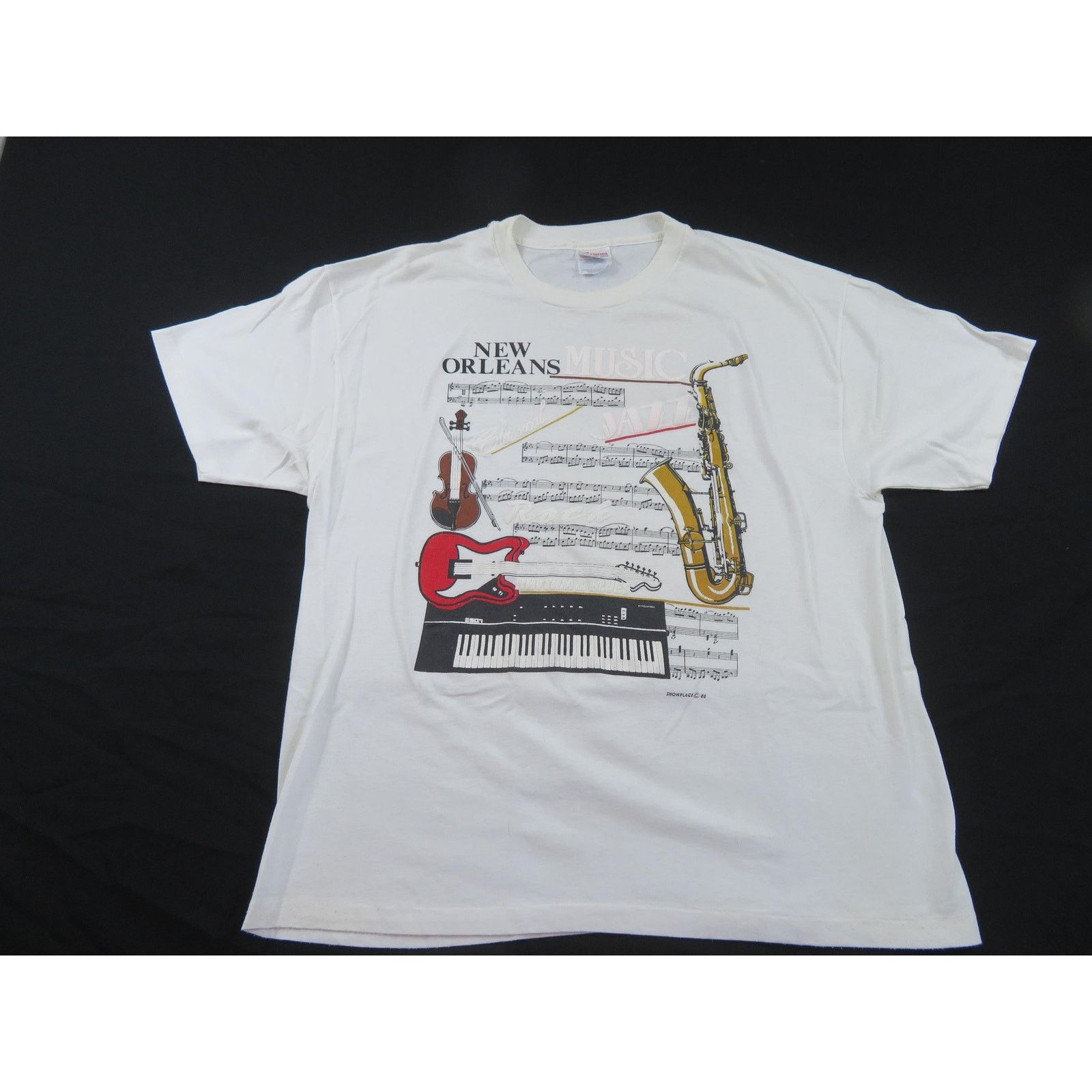 Hanes New Orleans Jazz Music Instruments & Notes T-shirt XL 1990s Size US XL / EU 56 / 4 - 1 Thumbnail