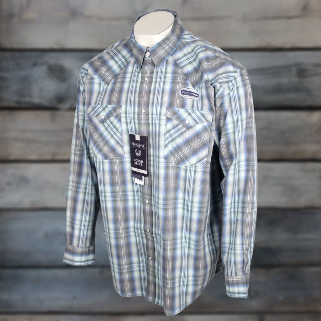 Vintage VINTAGE Panhandle Rough Stock Men's Snap Button Western Shirt Long Sleeve XXL Grey Plaid Size US XXL / EU 58 / 5 - 1 Thumbnail
