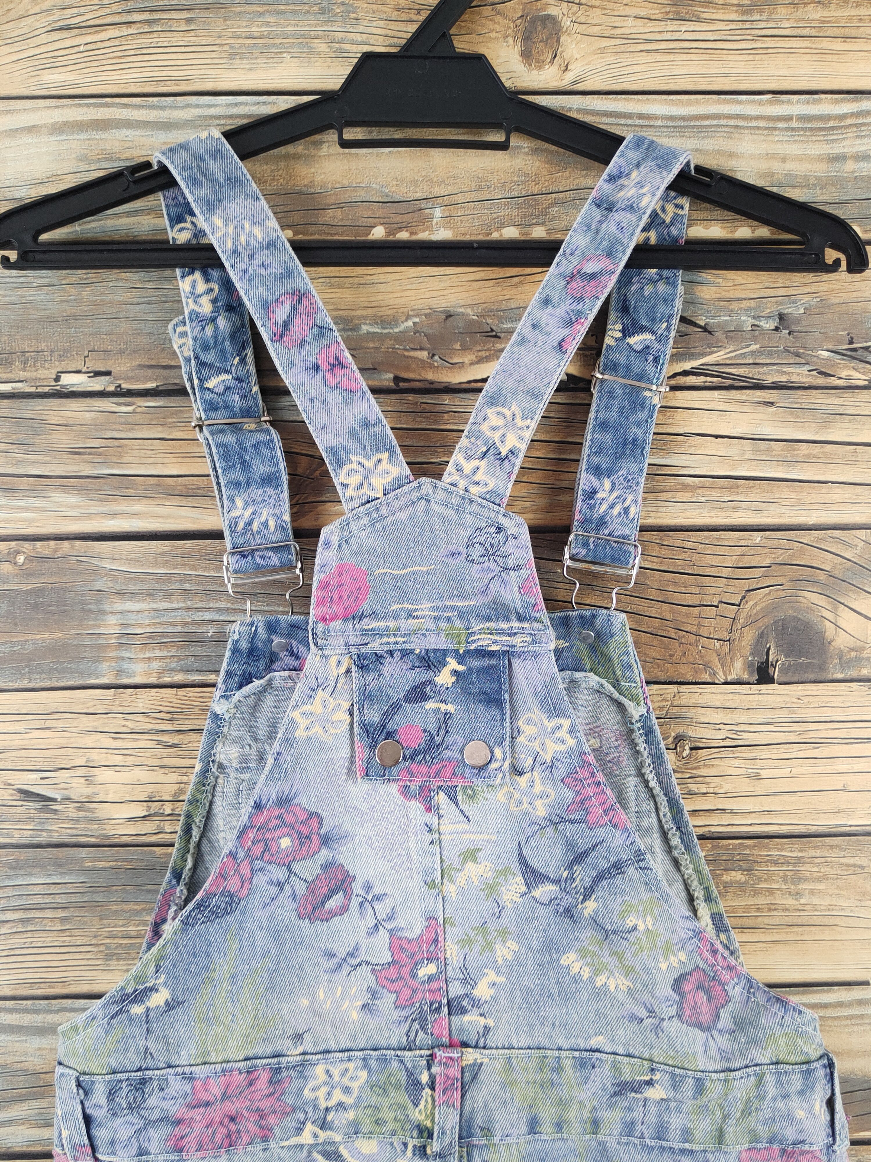 Other Japanese Brand Blue Pink Flowers Denim Shortall Jumpsuits Size 28" / US 6 / IT 42 - 10 Thumbnail