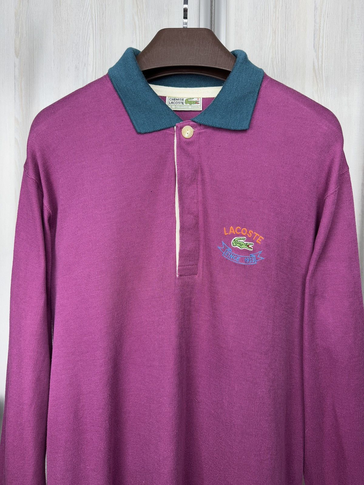 Lacoste Chemise Lacoste 1933 vintage 90s purple green rugby polo Size US XL / EU 56 / 4 - 3 Thumbnail